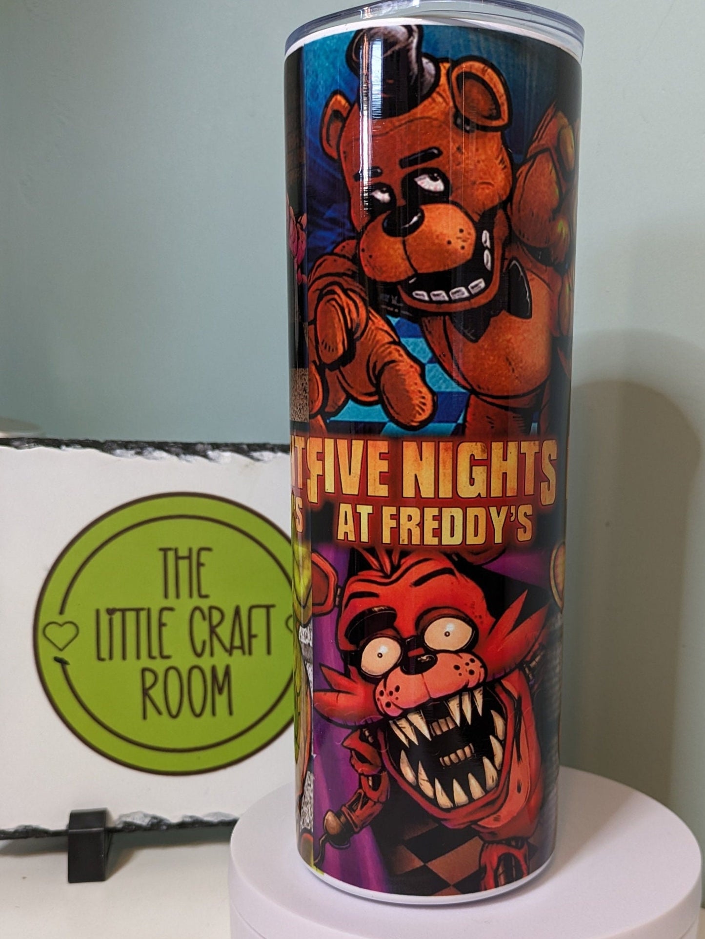 FNAF Tumbler V2, Five Nights at Freddy’s Gift, 20oz Skinny Travel Cup, Gamer Gift, Stainless Steel Tumbler
