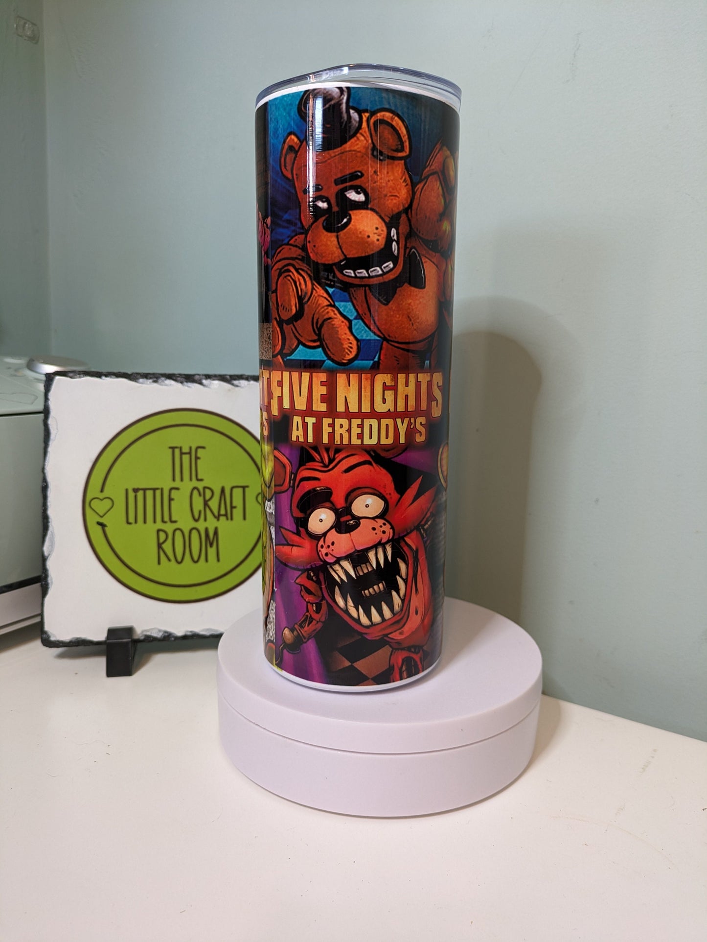 FNAF Tumbler V2, Five Nights at Freddy’s Gift, 20oz Skinny Travel Cup, Gamer Gift, Stainless Steel Tumbler