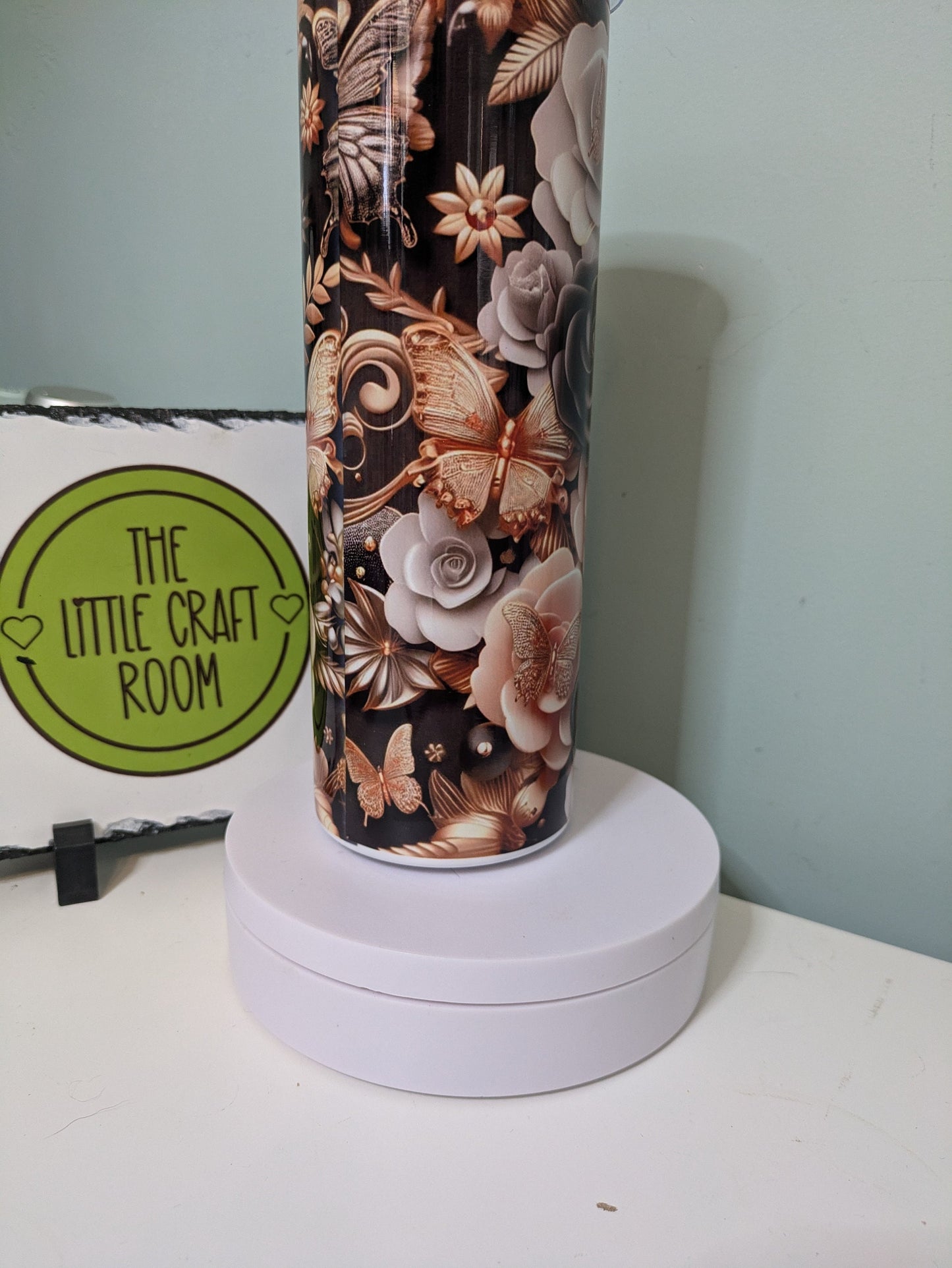 Gothic roses tumbler.  Gothic skull gift. Black and gold. Coffee tumbler.