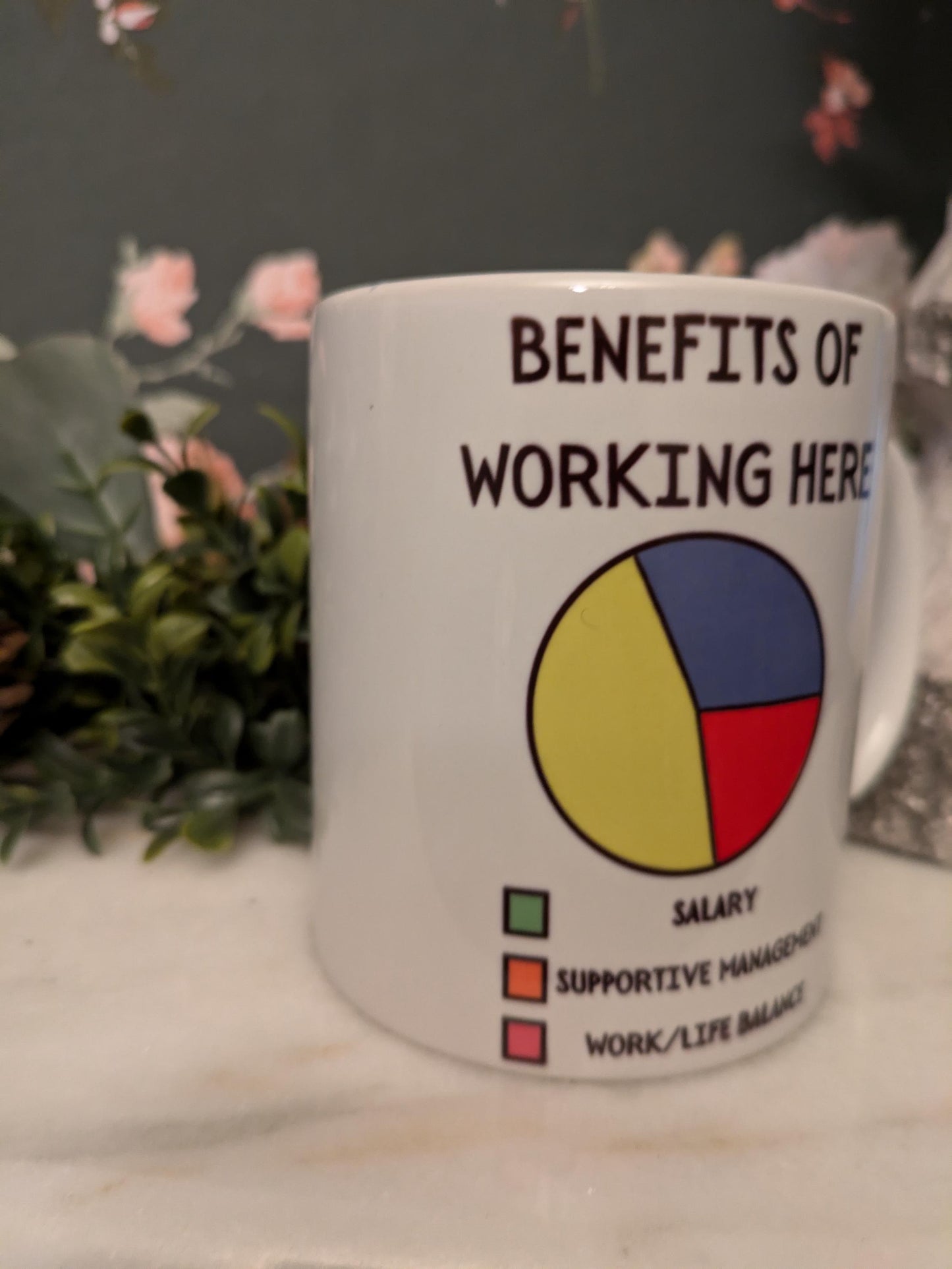 Benefits of working here mug