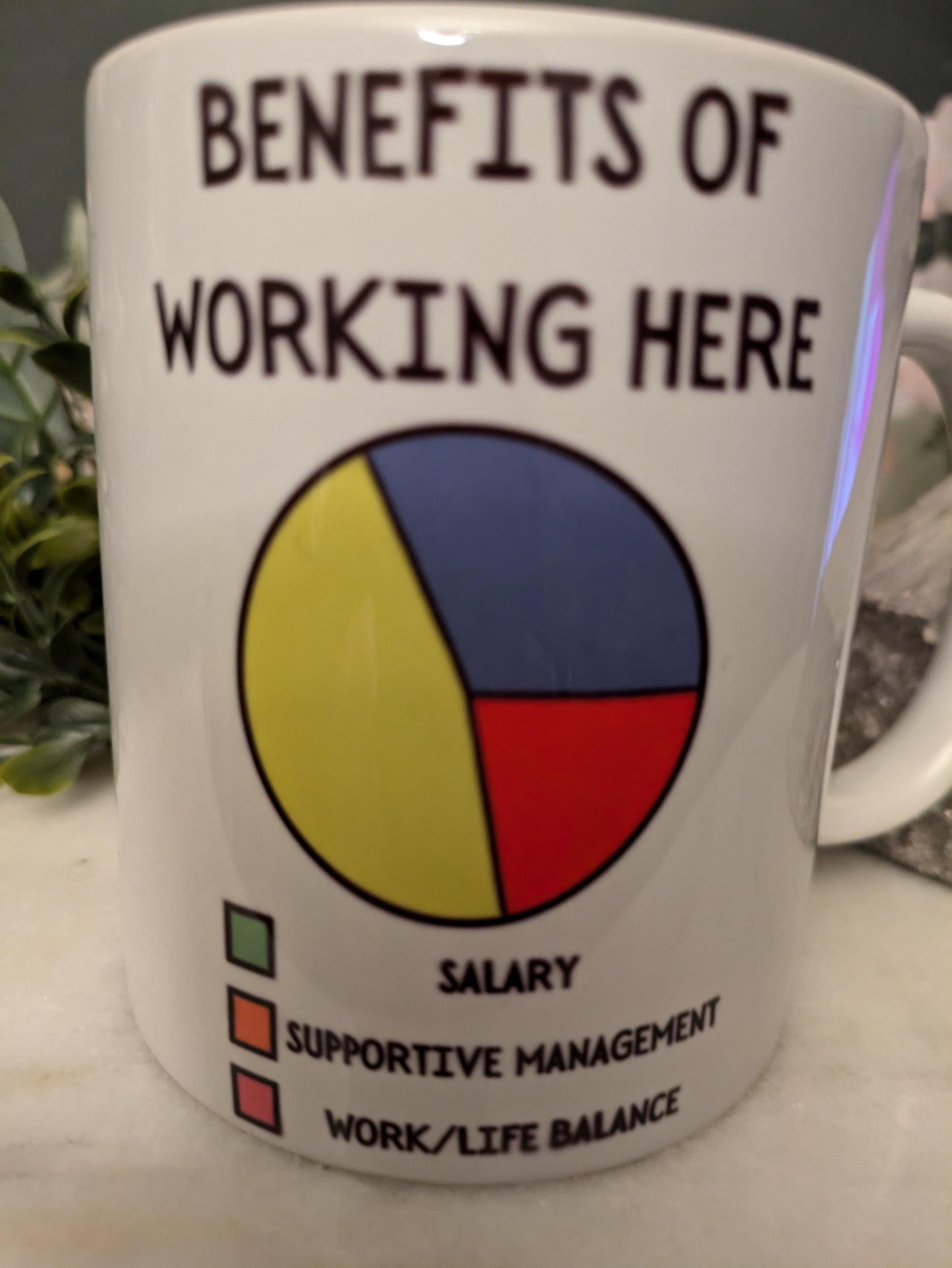 Benefits of working here mug