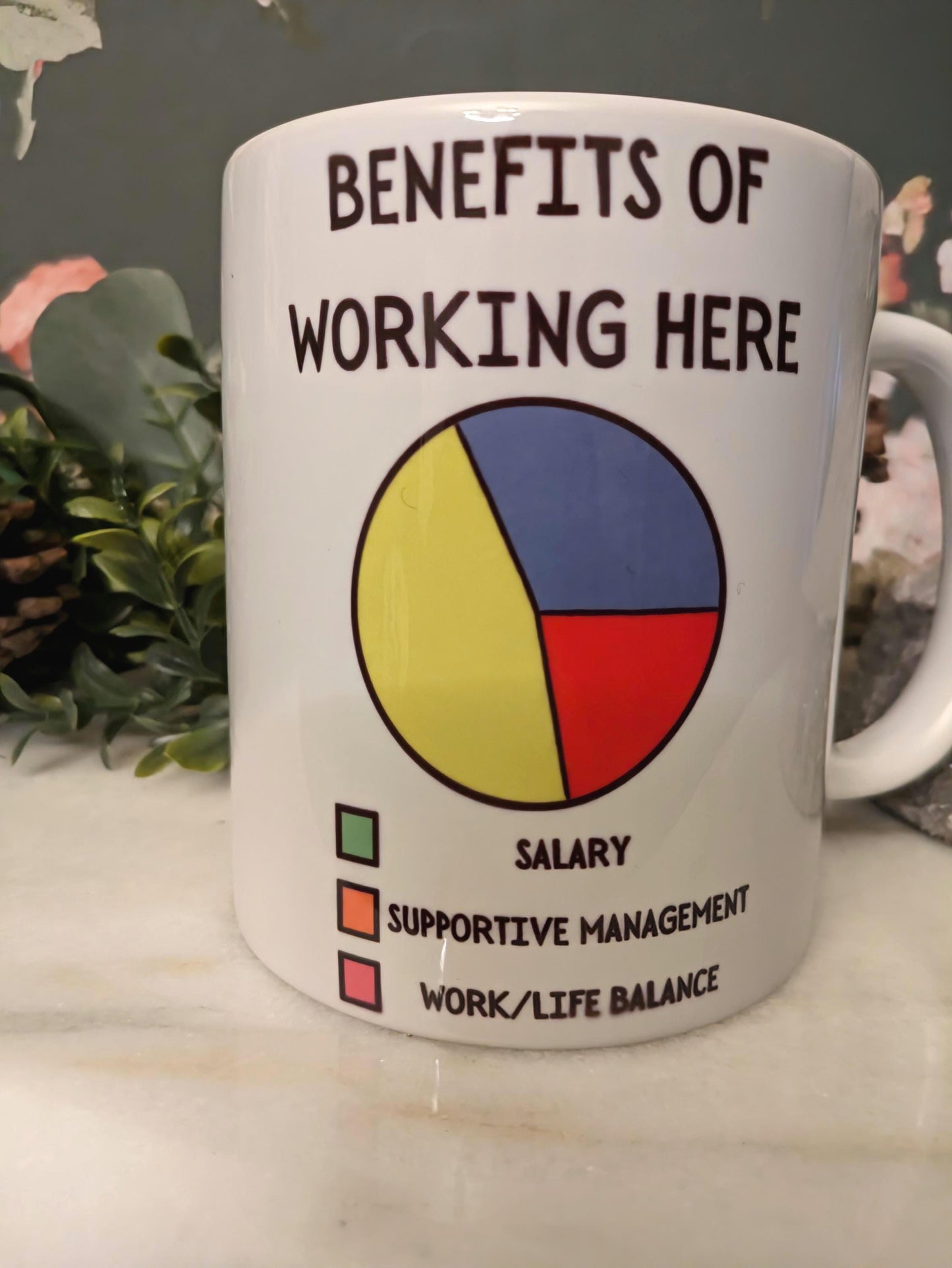 Benefits of working here mug