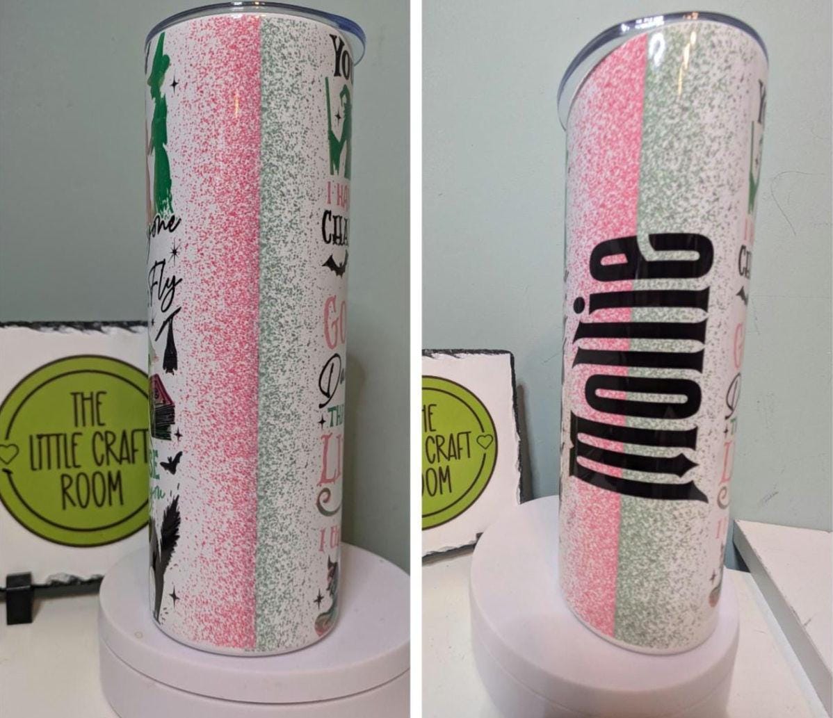 WICKED Inspired Tumbler. Wicked The Musical. Wicked The Movie. Personalise Autumn Stocking filler. Birthday. Coffee. Boo Basket. Musicals.