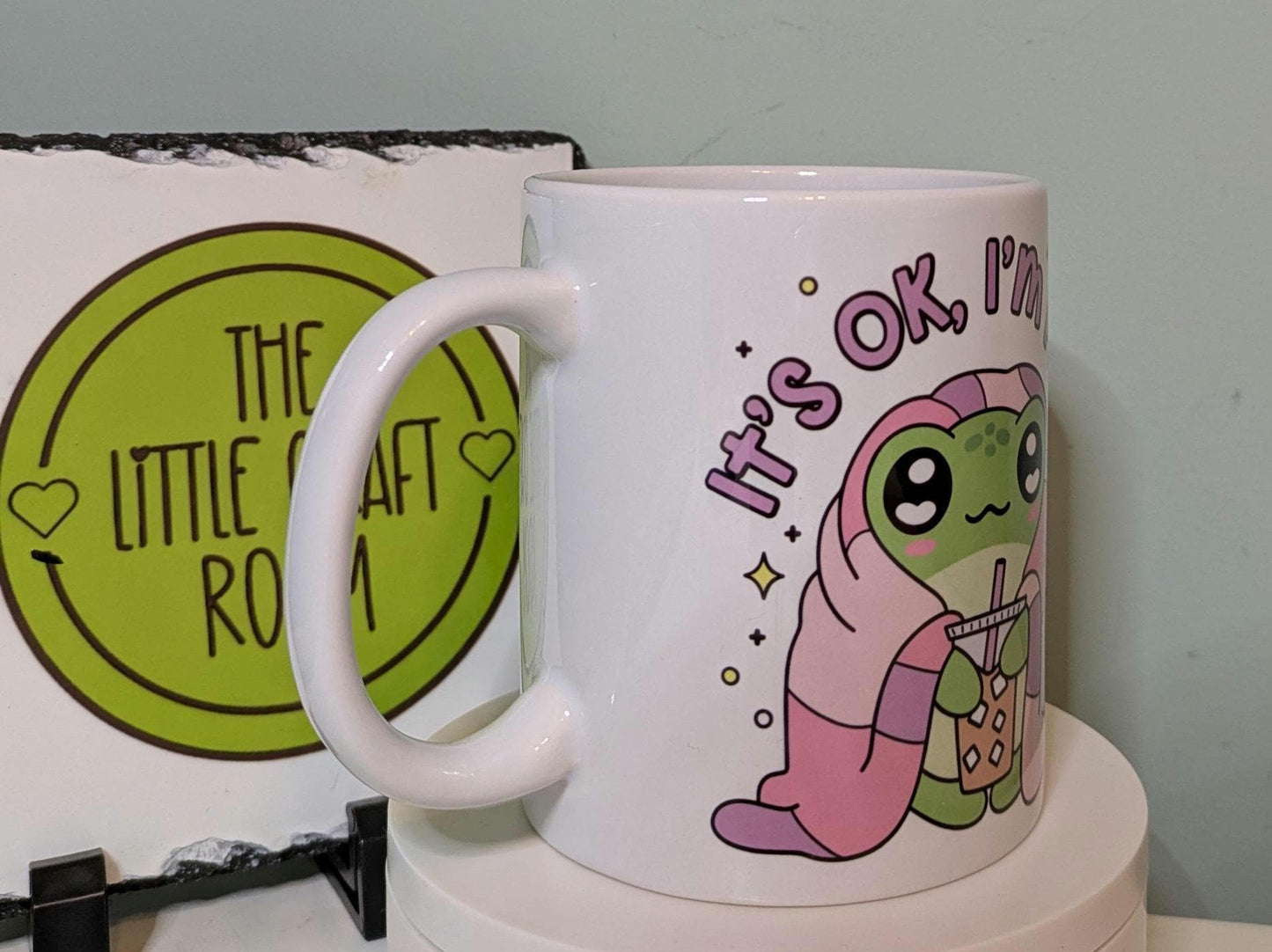 I&#39;m fine. Cute frog. Frog love. Mental health. Anxiety. Neurodivergent.  Funny meme mug. Best friend gift.