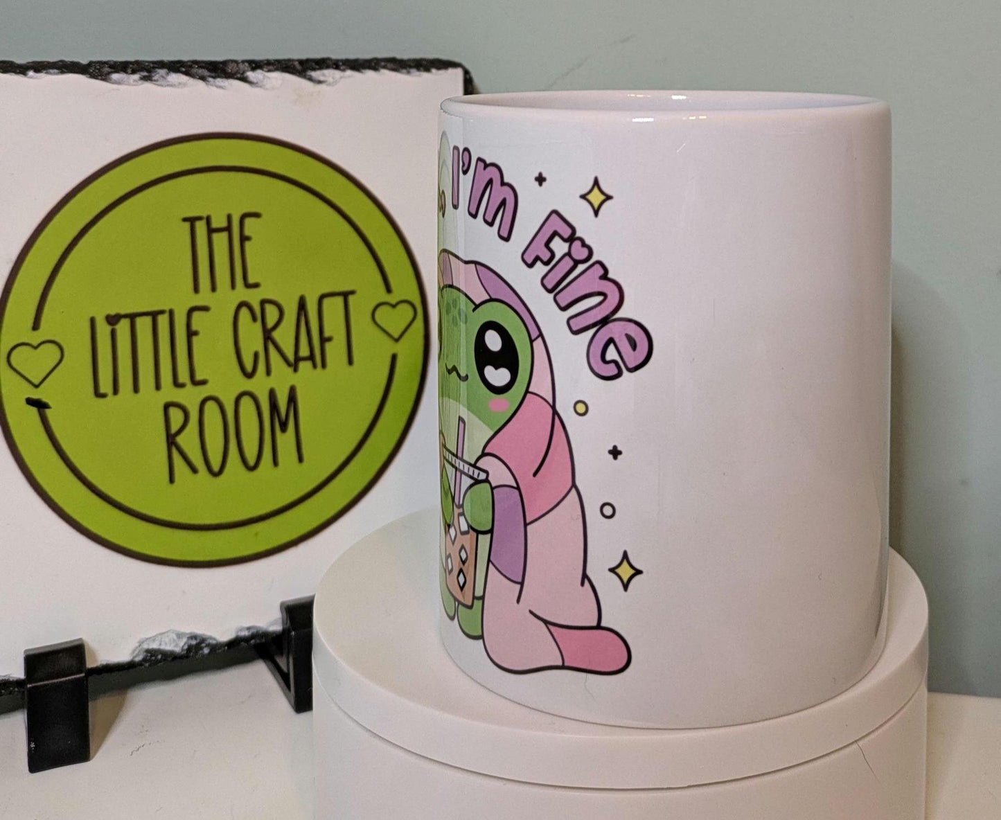 I&#39;m fine. Cute frog. Frog love. Mental health. Anxiety. Neurodivergent.  Funny meme mug. Best friend gift.
