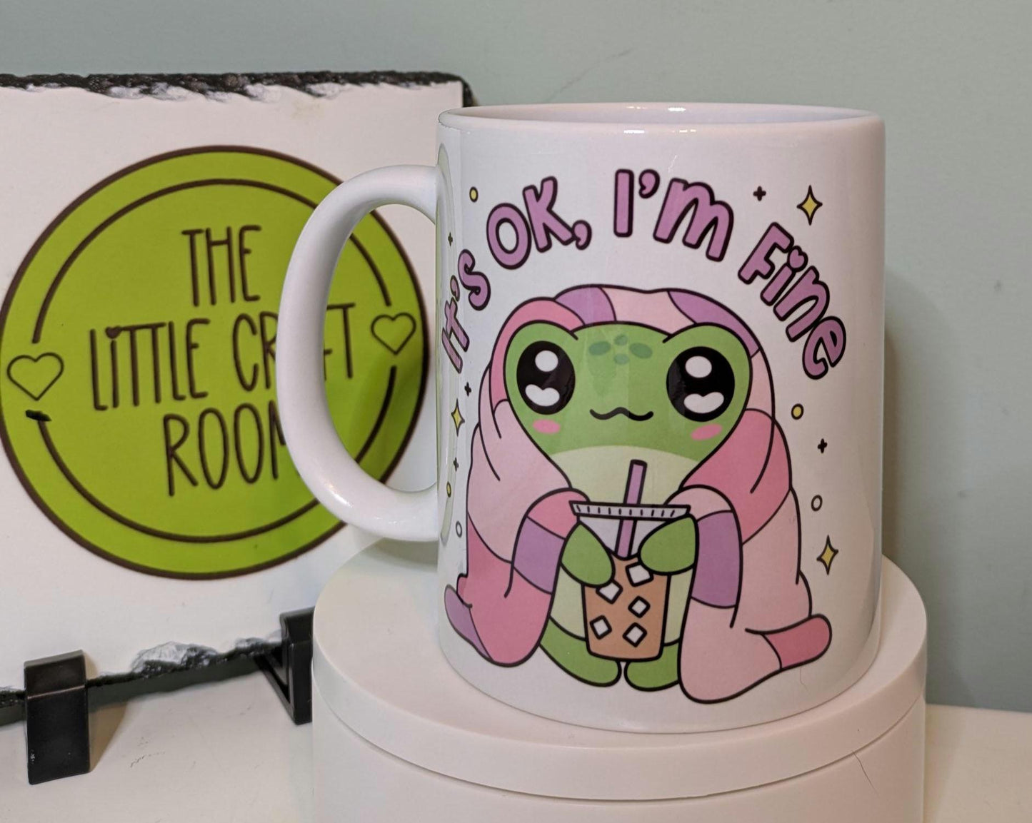 I&#39;m fine. Cute frog. Frog love. Mental health. Anxiety. Neurodivergent.  Funny meme mug. Best friend gift.