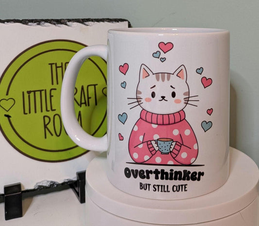 Overthinker but still cute. Cat lover. Pink pony. Mental health. Anxiety. Neurodivergent.  Funny meme mug. Best friend gift.