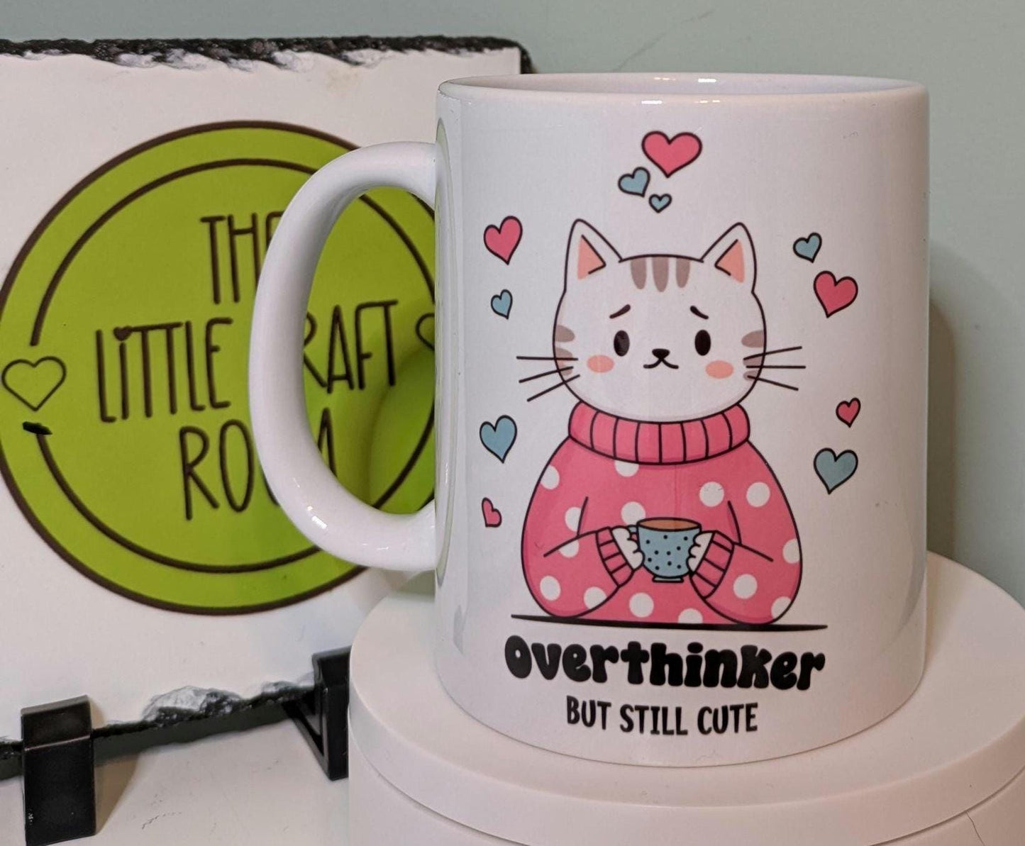 Overthinker but still cute. Cat lover. Pink pony. Mental health. Anxiety. Neurodivergent.  Funny meme mug. Best friend gift.