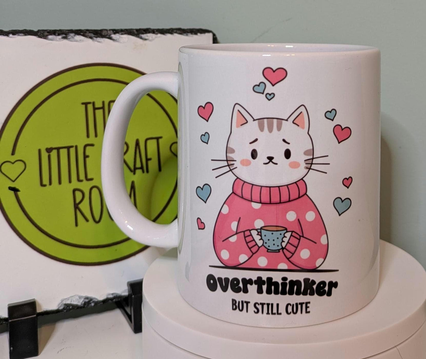 Overthinker but still cute. Cat lover. Pink pony. Mental health. Anxiety. Neurodivergent.  Funny meme mug. Best friend gift.
