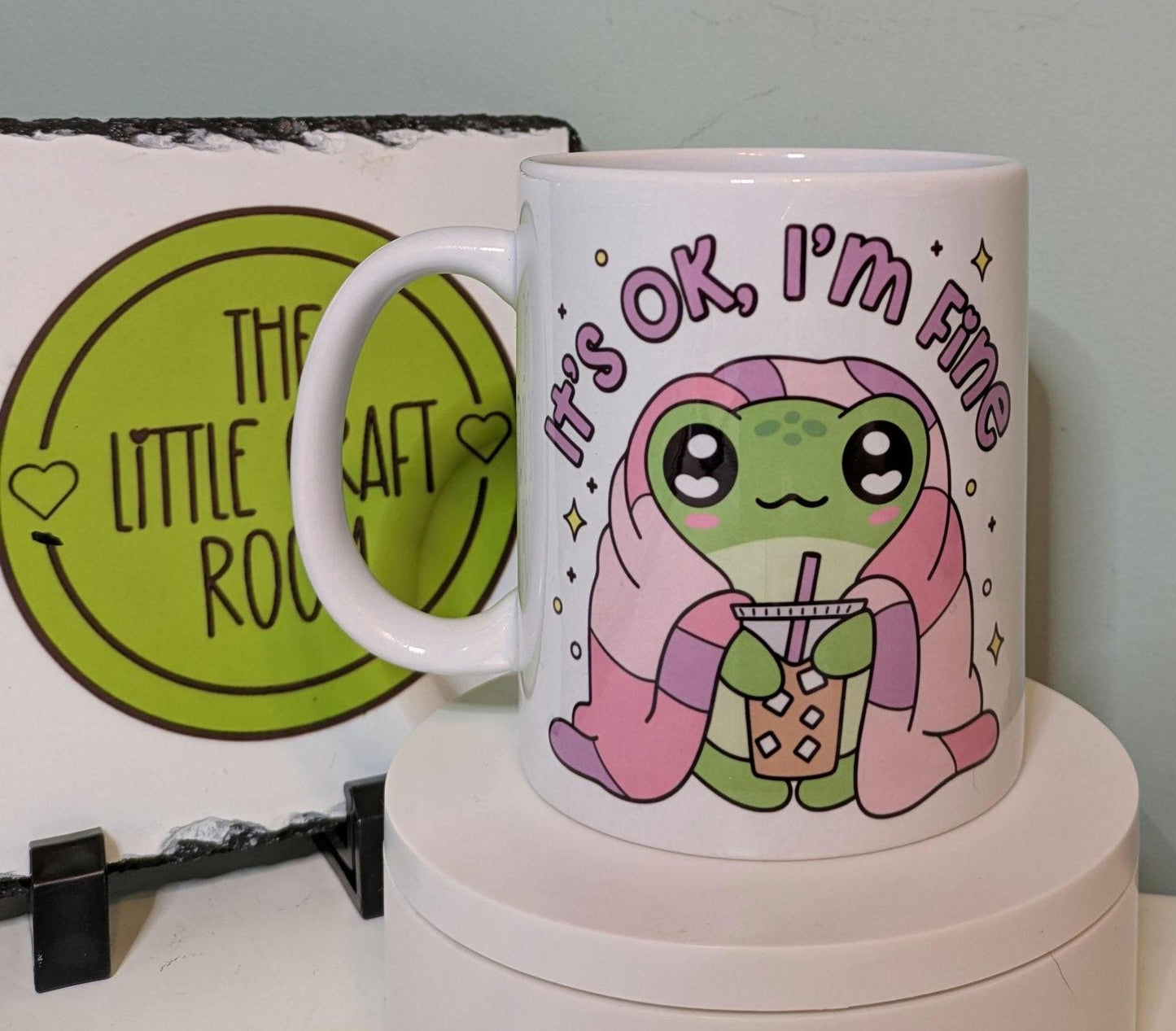 I&#39;m fine. Cute frog. Frog love. Mental health. Anxiety. Neurodivergent.  Funny meme mug. Best friend gift.