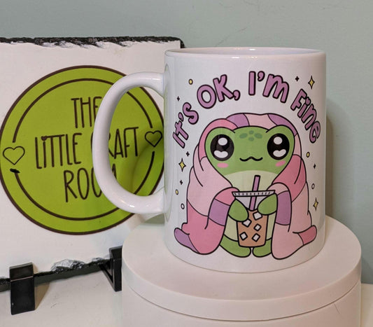 I&#39;m fine. Cute frog. Frog love. Mental health. Anxiety. Neurodivergent.  Funny meme mug. Best friend gift.