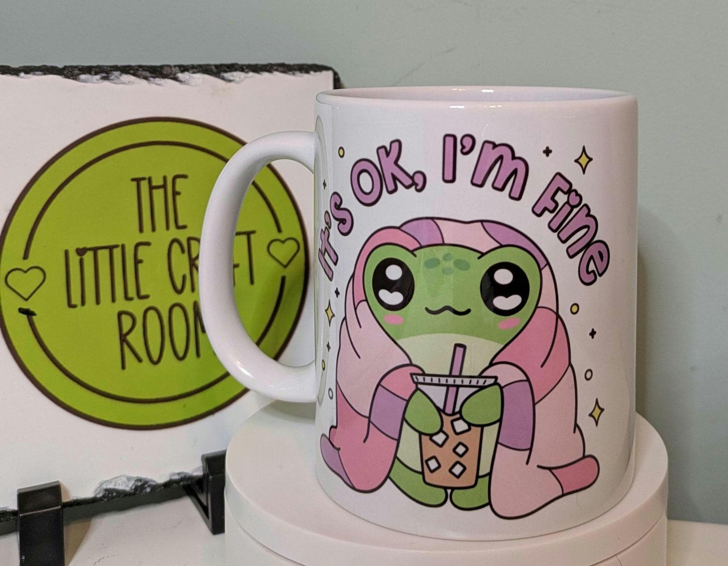 I&#39;m fine. Cute frog. Frog love. Mental health. Anxiety. Neurodivergent.  Funny meme mug. Best friend gift.