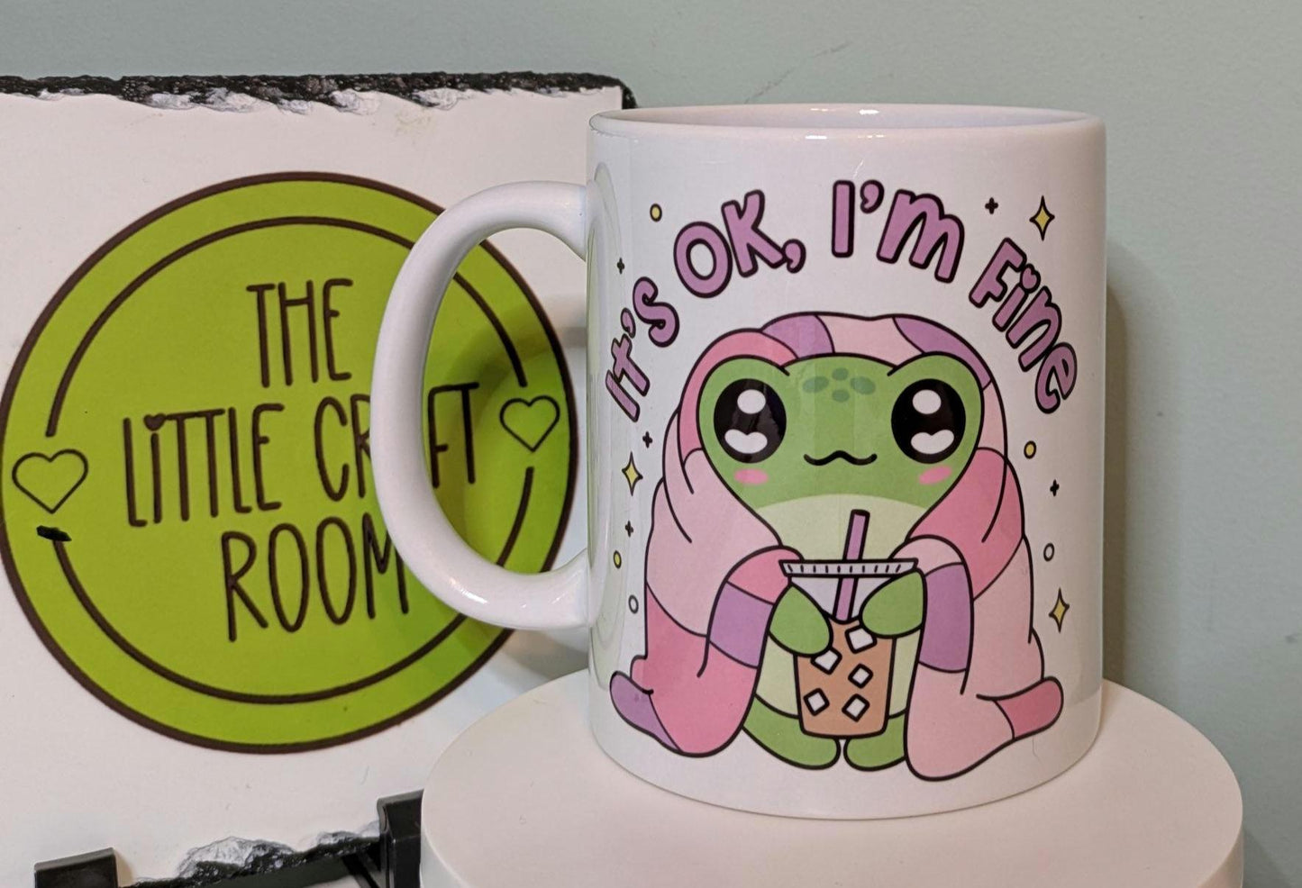 I&#39;m fine. Cute frog. Frog love. Mental health. Anxiety. Neurodivergent.  Funny meme mug. Best friend gift.