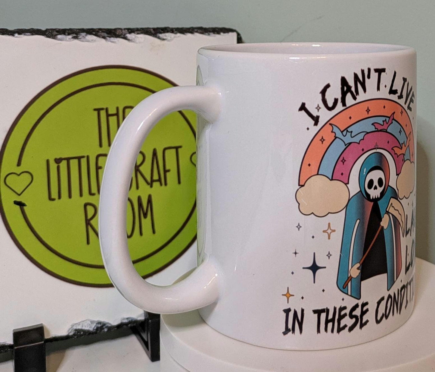 Live laugh love. Grim reaper. Goth. Office worker. Mental health. Anxiety. Neurodivergent.  Pink pony. Funny meme mug. Best friend gift.