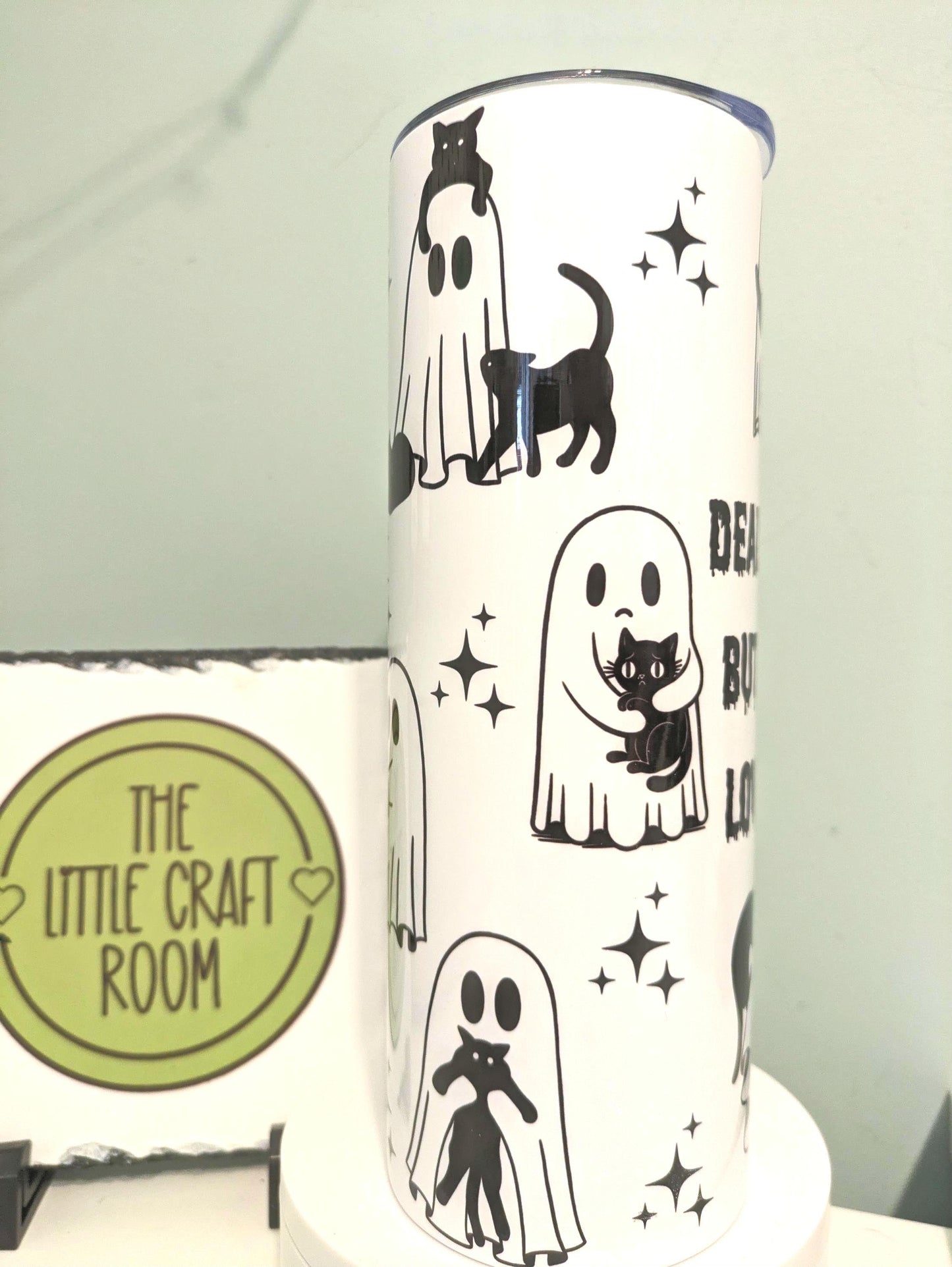 Dead Inside but Love Cats Tumbler – 20oz Funny Gothic Cat Cup, Sarcastic Gift for Cat Lovers, Dark Humour Travel Mug. Coworker gift.