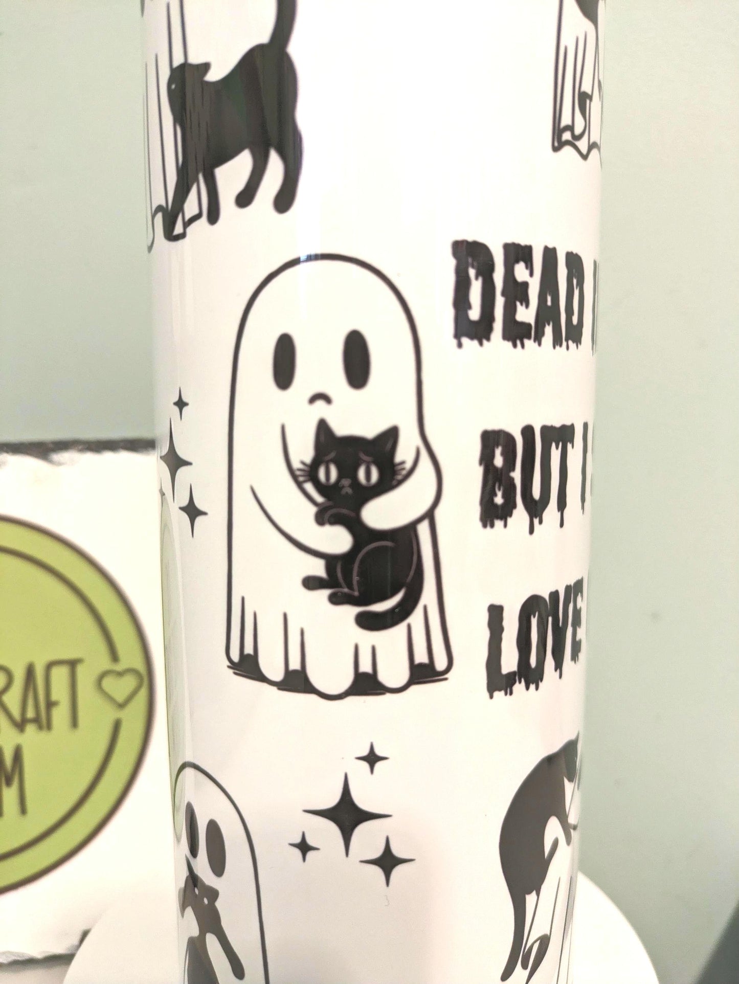 Dead Inside but Love Cats Tumbler – 20oz Funny Gothic Cat Cup, Sarcastic Gift for Cat Lovers, Dark Humour Travel Mug. Coworker gift.