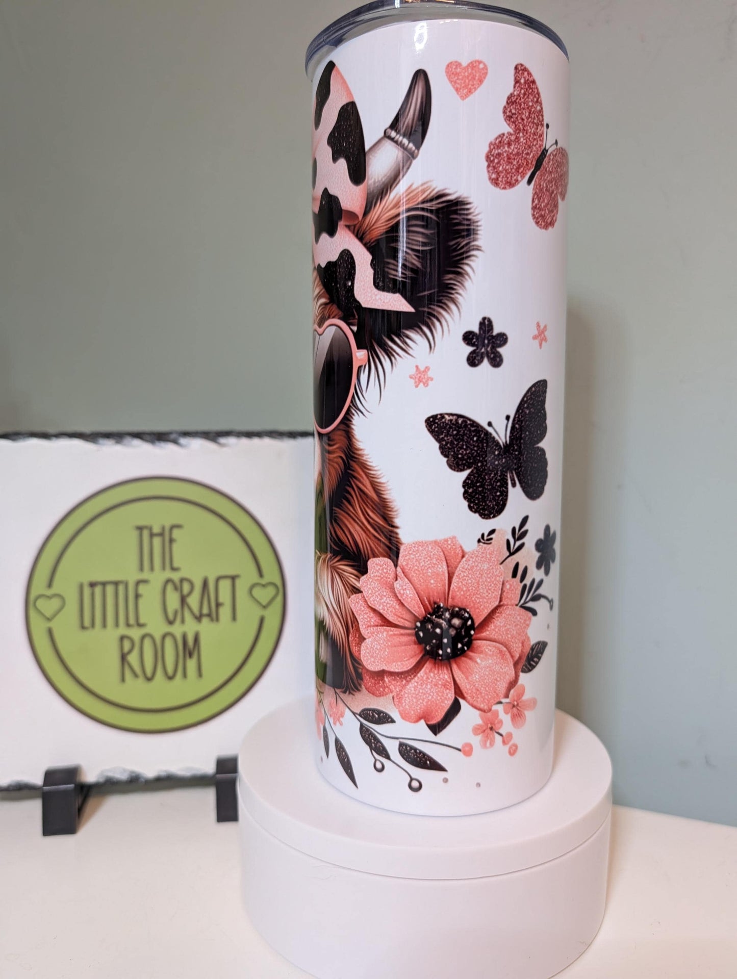 Pink Highland Cow Tumbler, 20oz Insulated Travel Cup, Cow Lover Gift