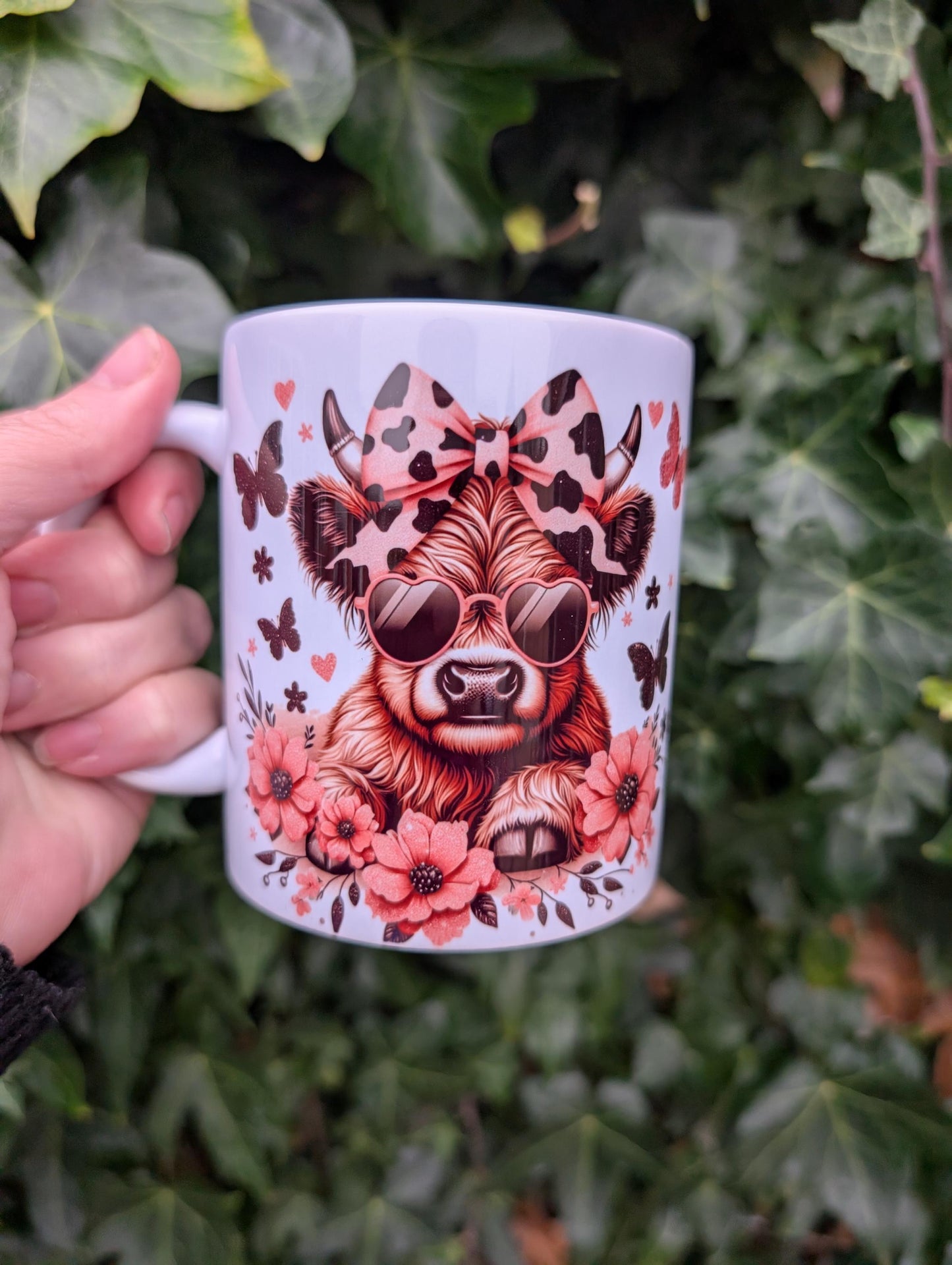 Sassy Highland Cow Mug 11oz – Pink and Black Ceramic Coffee Cup, Funny Farm Animal Gift for Her, Cute Cow Lover Kitchen Decor