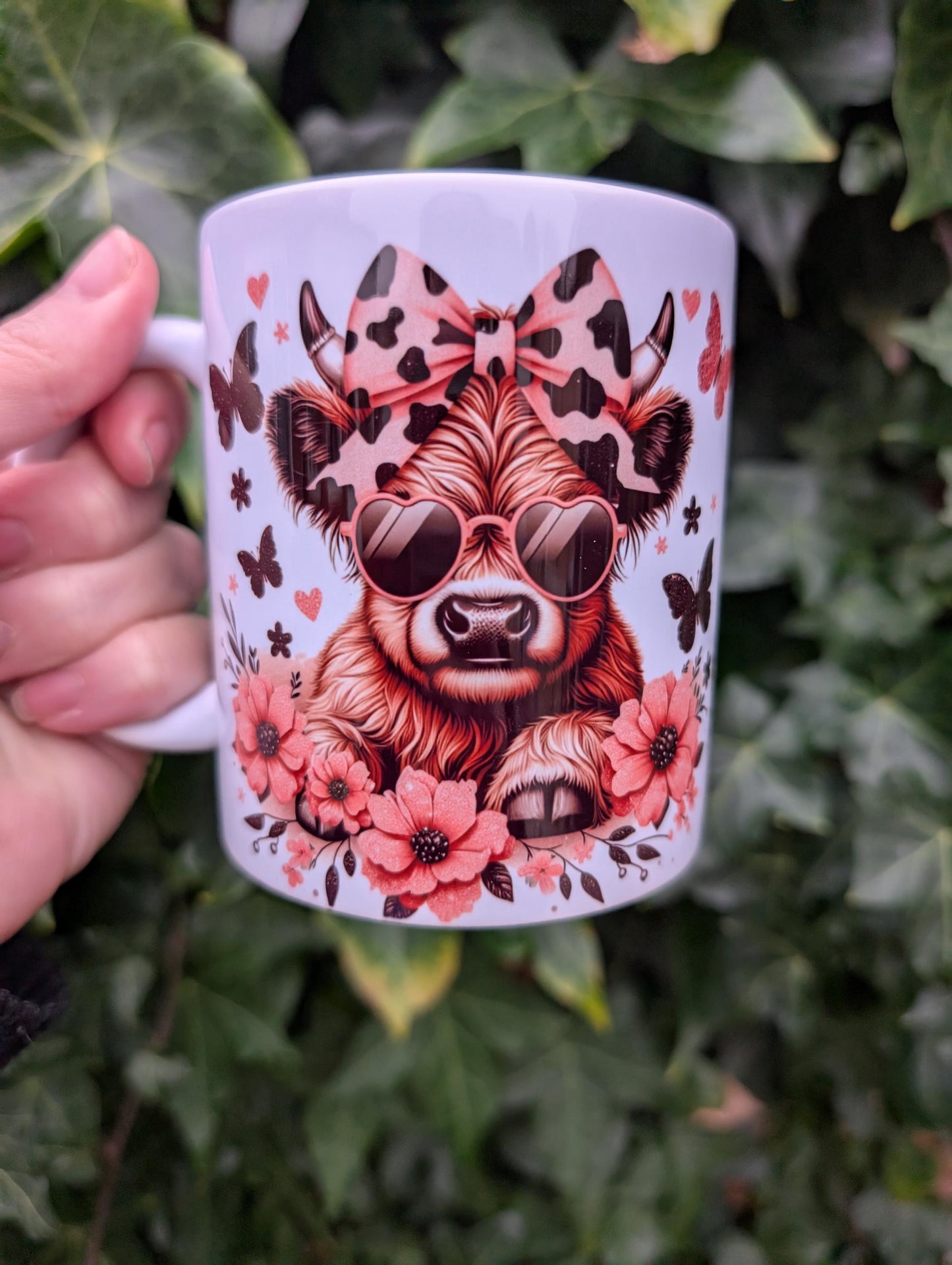Sassy Highland Cow Mug 11oz – Pink and Black Ceramic Coffee Cup, Funny Farm Animal Gift for Her, Cute Cow Lover Kitchen Decor