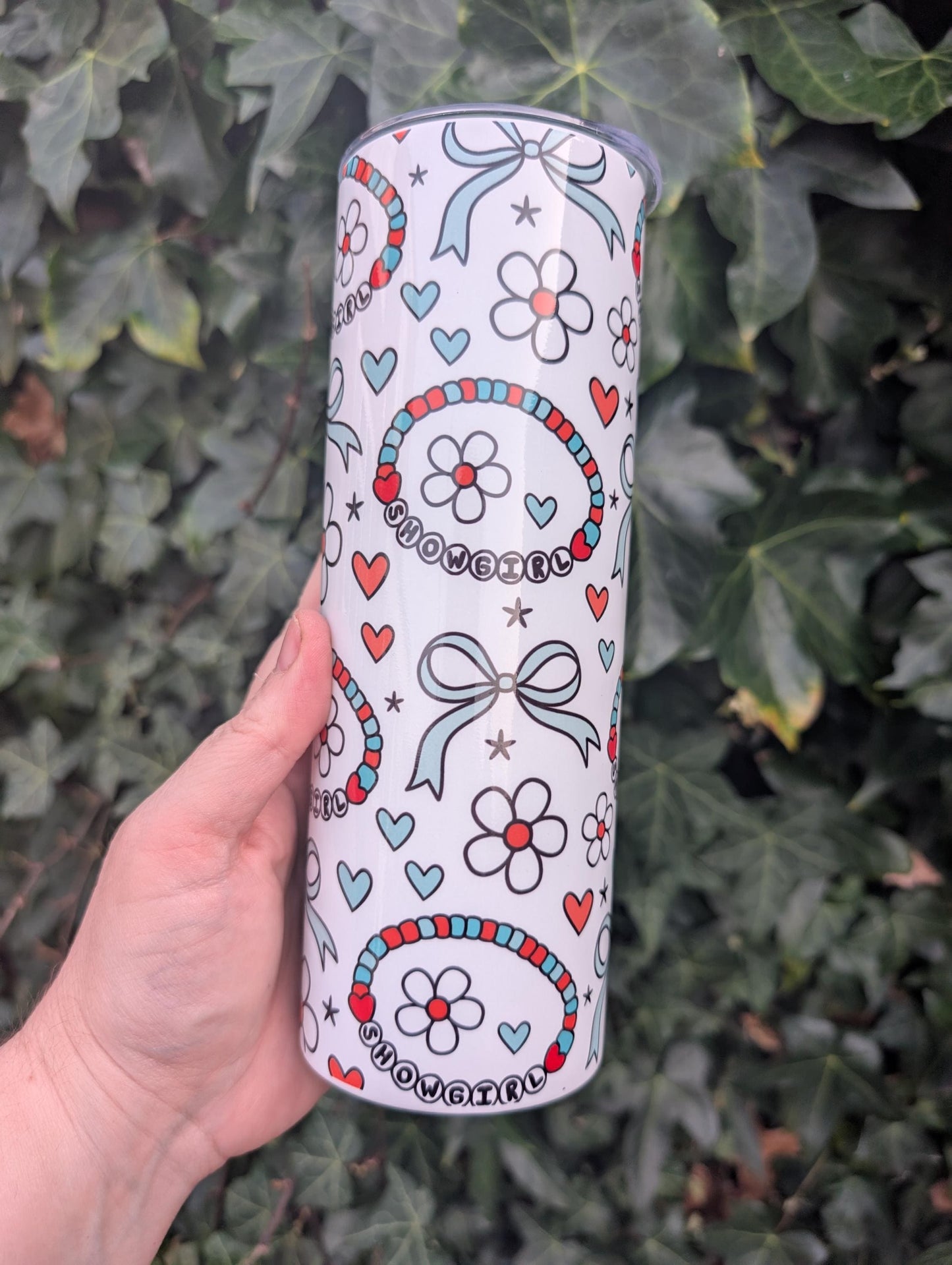 Retro Showgirl Floral Tumbler 20oz, Cute Coquette Bow Cup, Boho Y2K Aesthetic Drinkware, Girly Heart Daisy Cup, Gift for Her