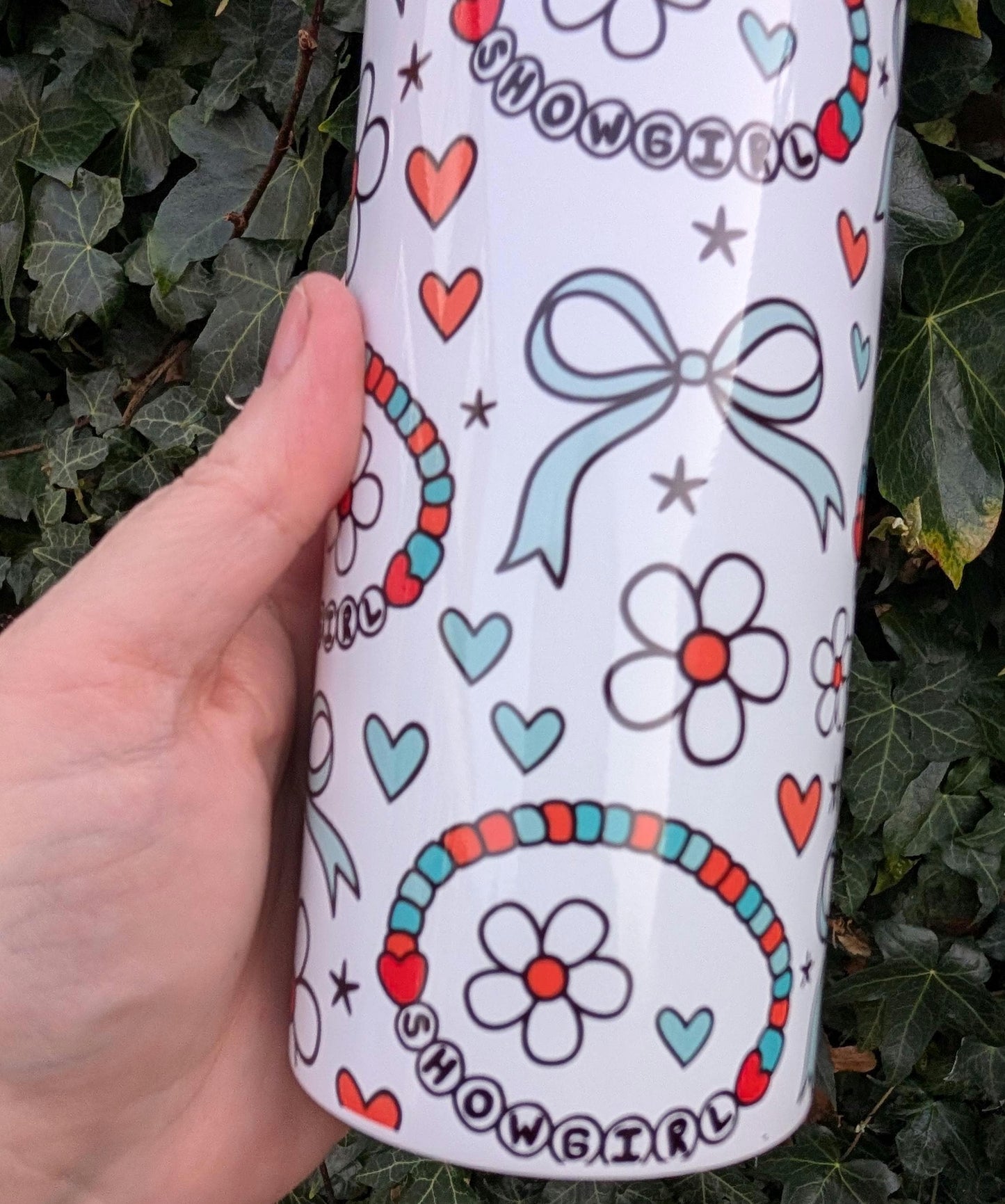 Retro Showgirl Floral Tumbler 20oz, Cute Coquette Bow Cup, Boho Y2K Aesthetic Drinkware, Girly Heart Daisy Cup, Gift for Her