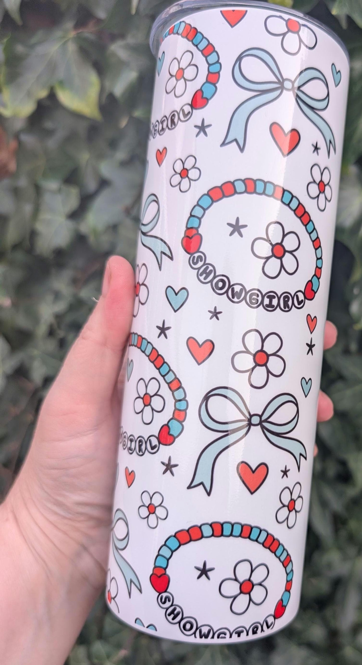 Retro Showgirl Floral Tumbler 20oz, Cute Coquette Bow Cup, Boho Y2K Aesthetic Drinkware, Girly Heart Daisy Cup, Gift for Her