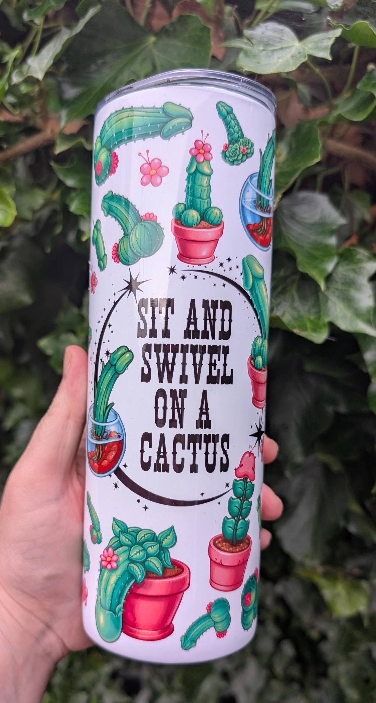 Funny Cactus Tumbler, Sit and Swivel Quote, 20oz Travel Cup