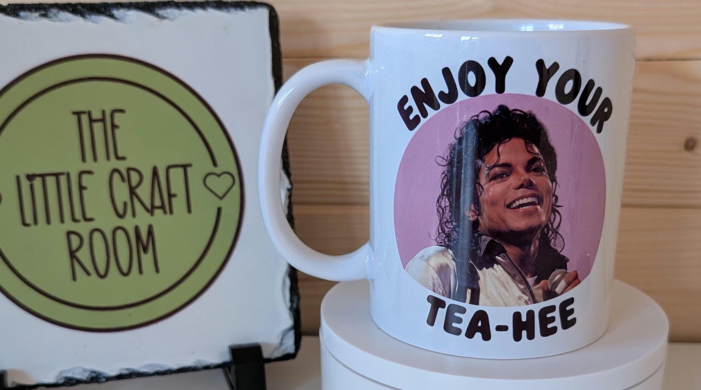 Tea Hee Mug | Funny Pop Icon Inspired Coffee Mug | Tea Lover Gift | Retro Music Fan Present | Novelty Ceramic Cup
