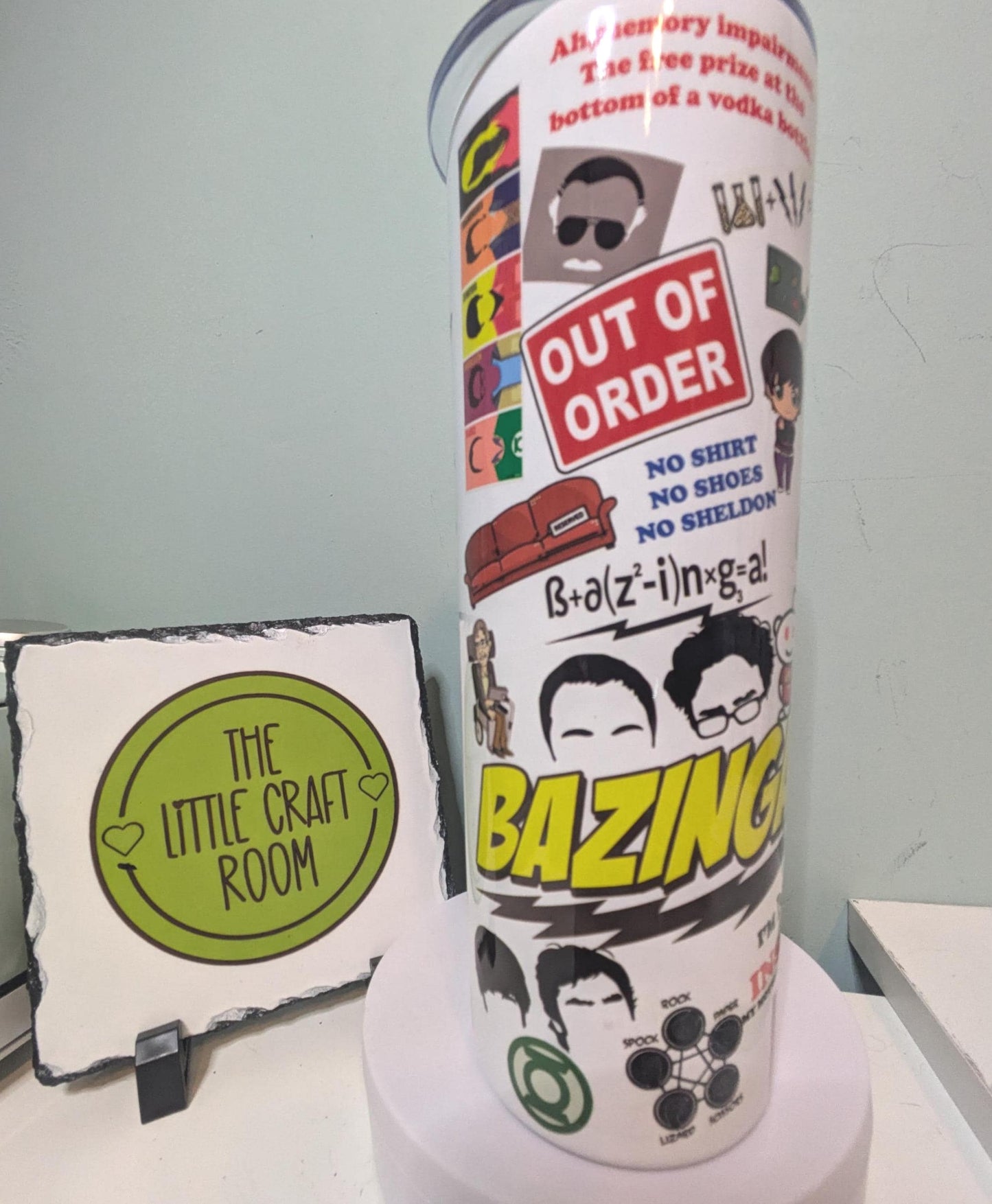 Big Bang Theory Tumbler, Sheldon Gift, 20oz Skinny Travel Cup, Science Geek Gift, Stainless Steel Tumbler with Straw
