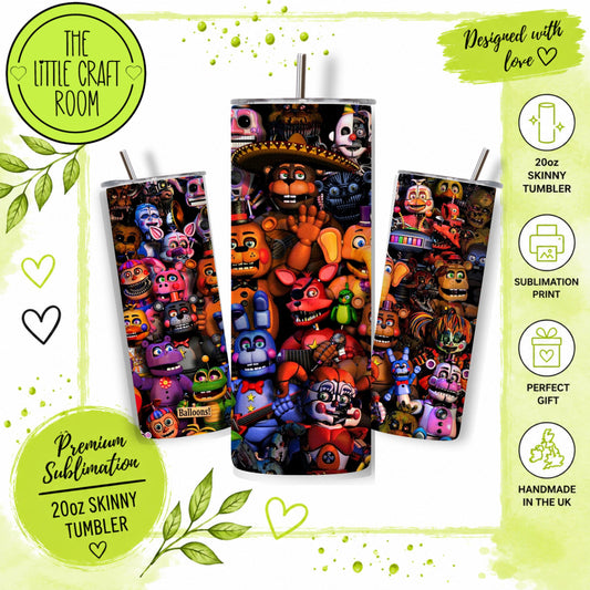 FNAF Tumbler, Five Nights at Freddy’s Gift, 20oz Skinny Travel Cup, Gamer Gift, Stainless Steel Tumbler