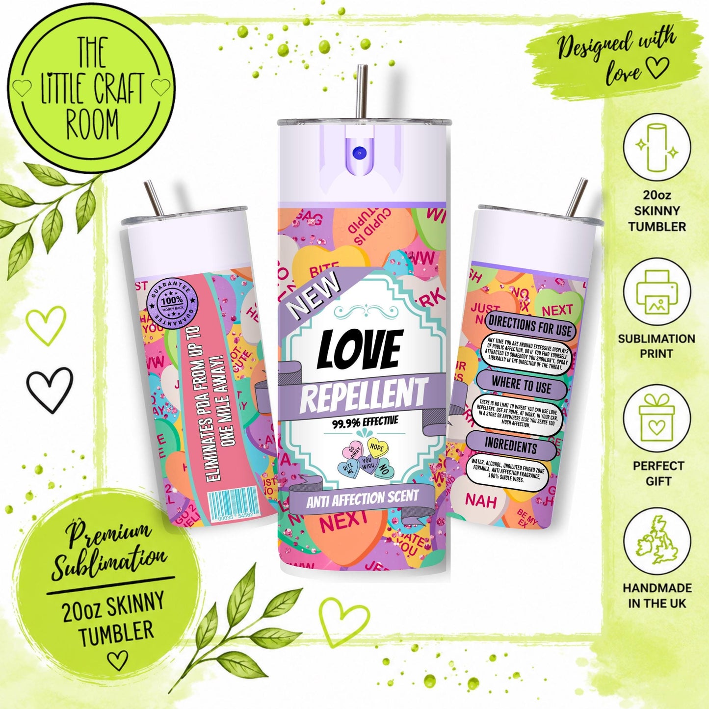 Love Repellent Tumbler, Funny Anti Valentine Gift, 20oz Stainless Steel Travel Cup, Sarcastic Gift for Her
