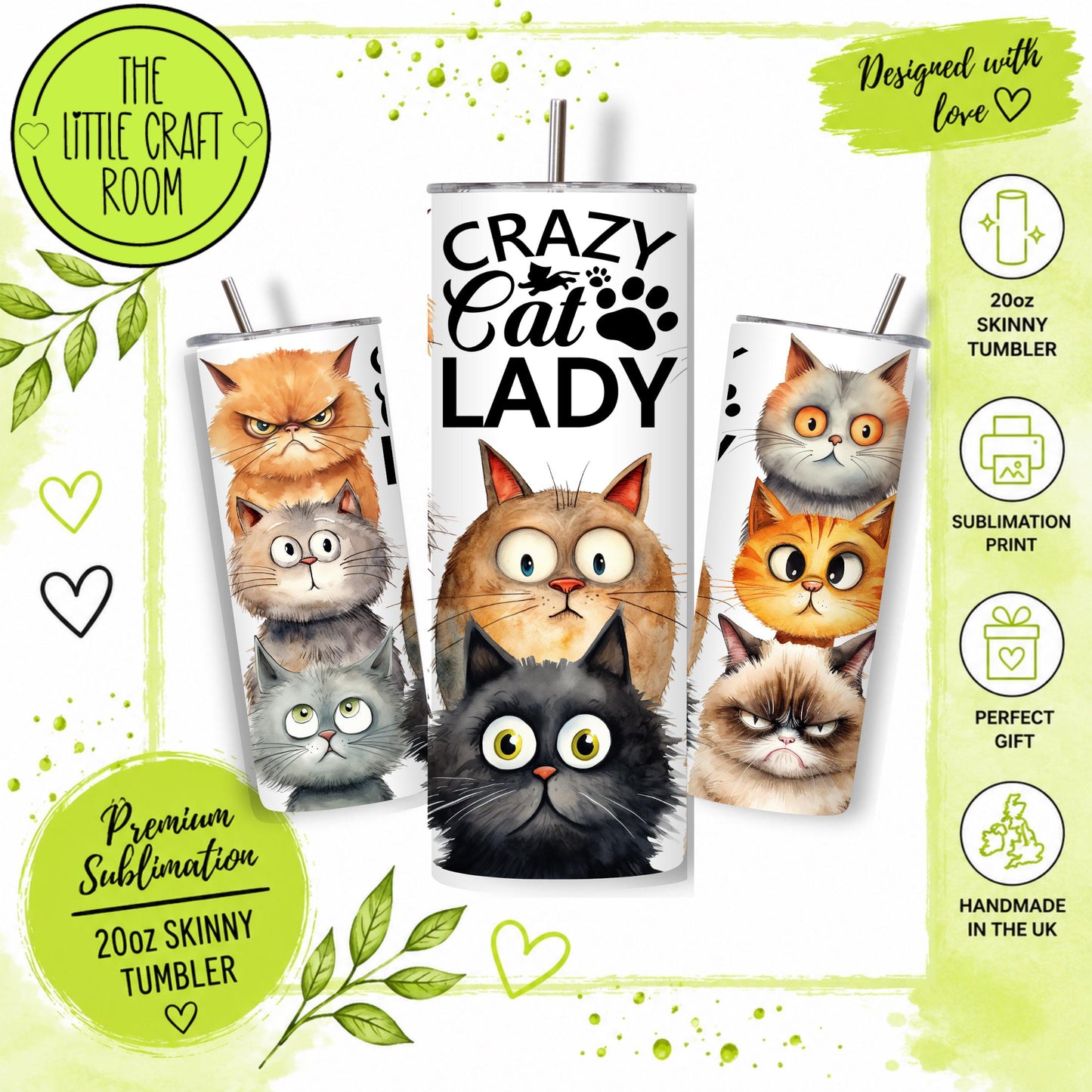 Crazy Cat Lady 20oz Tumbler, Stainless Steel Travel Cup, Gift