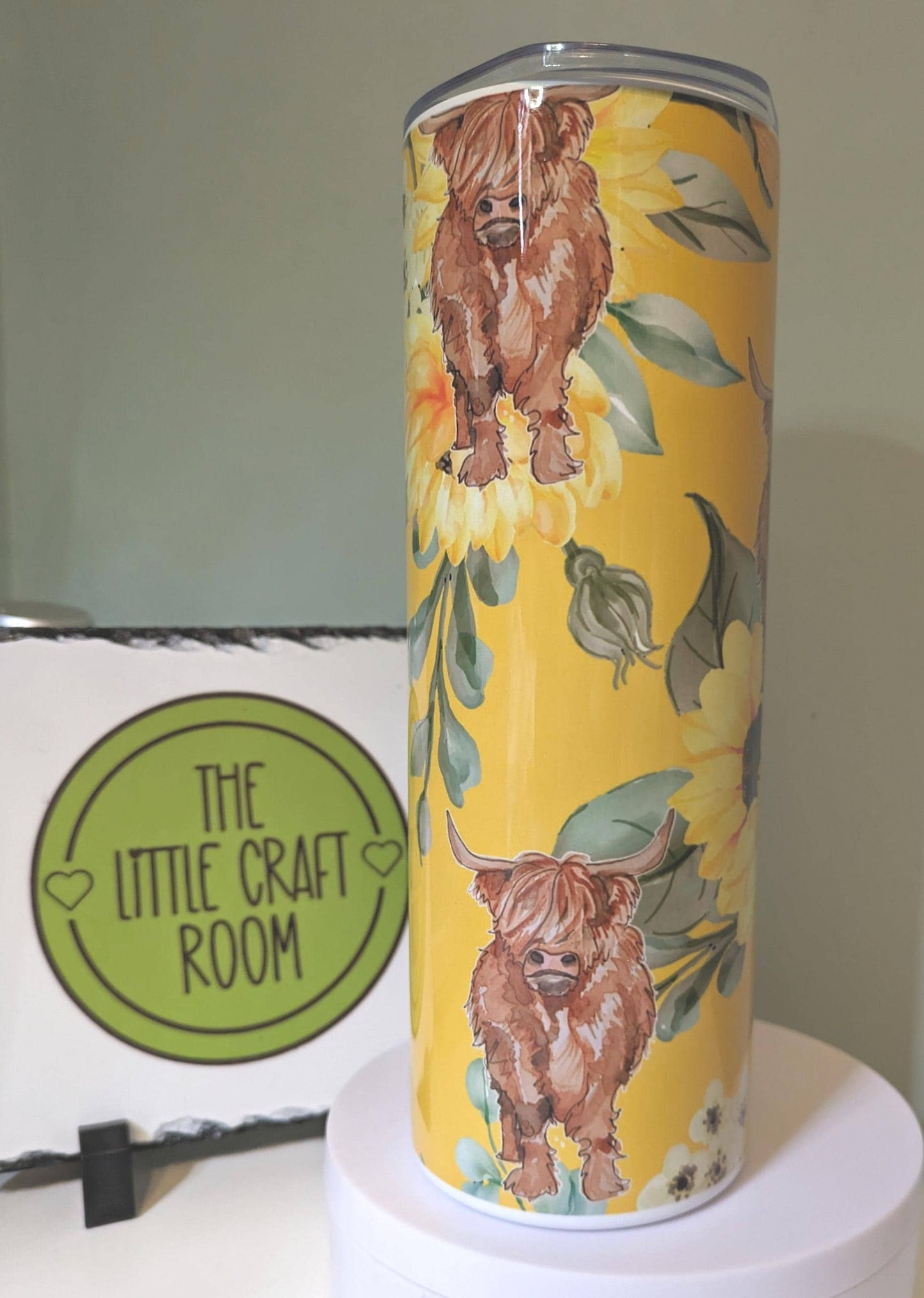 Highland Cow Sunflower Tumbler, Yellow Floral 20oz Insulated Travel Cup