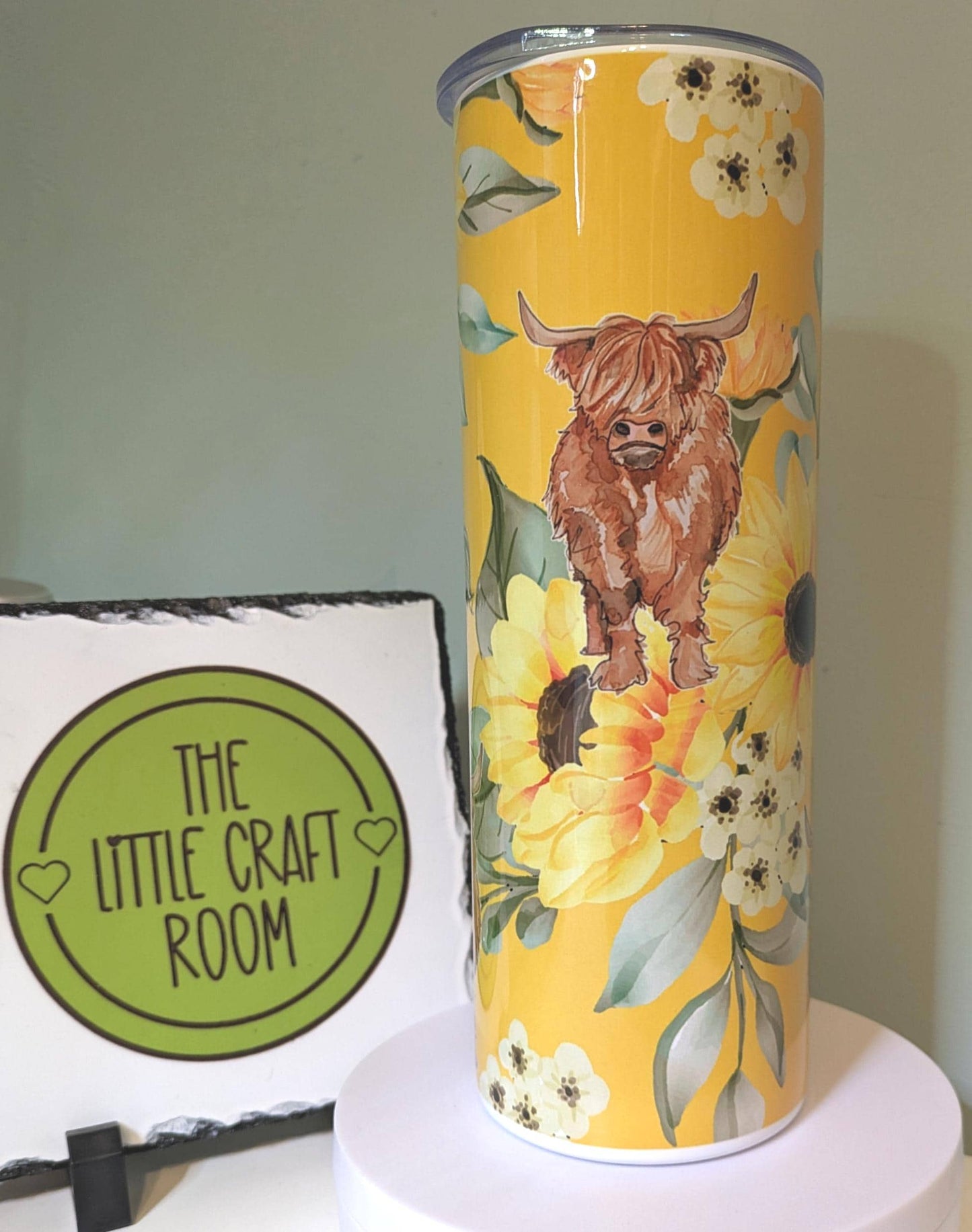 Highland Cow Sunflower Tumbler, Yellow Floral 20oz Insulated Travel Cup
