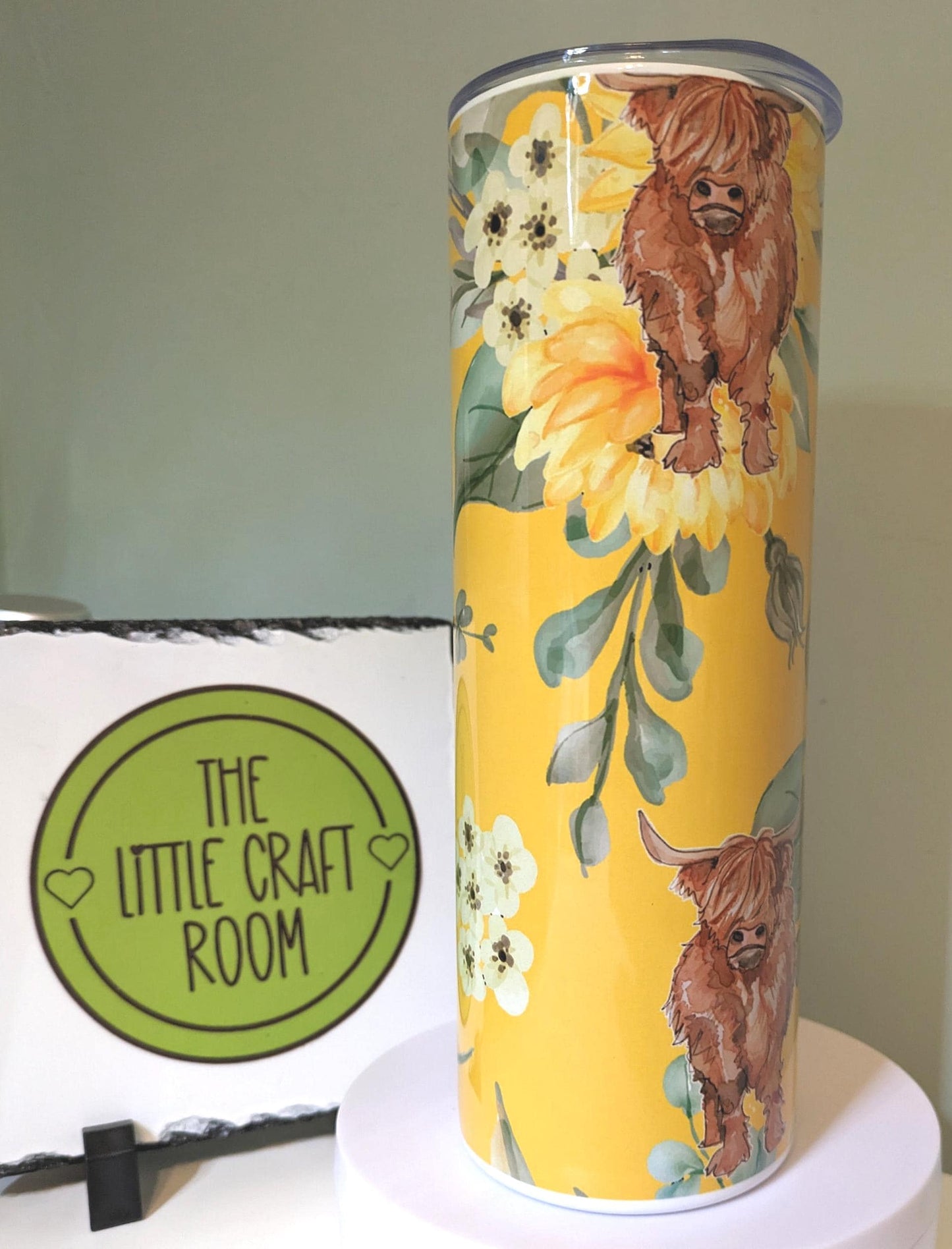 Highland Cow Sunflower Tumbler, Yellow Floral 20oz Insulated Travel Cup