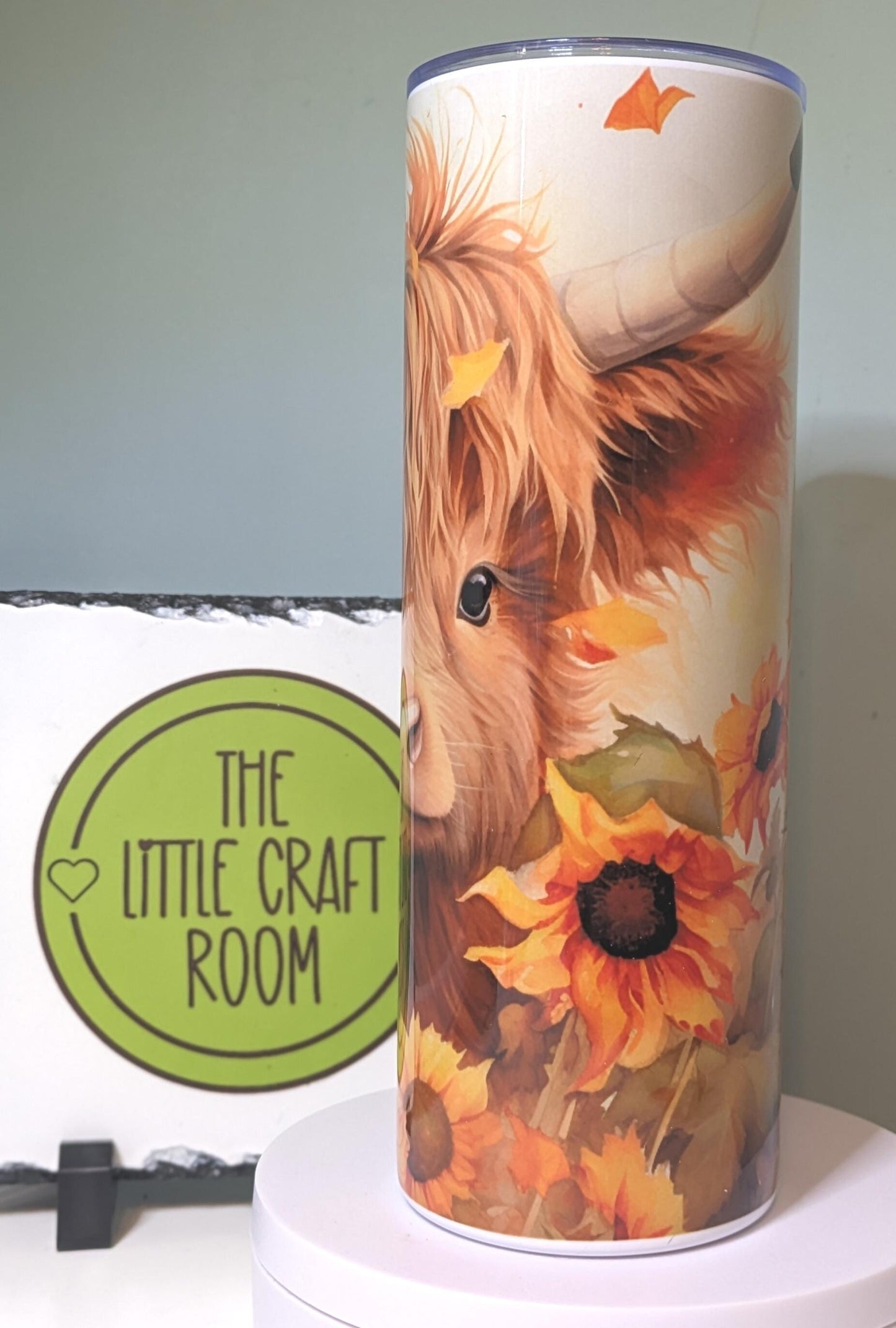 Highland Cow Sunflower Tumbler, Autumn Floral 20oz Insulated Travel Cup