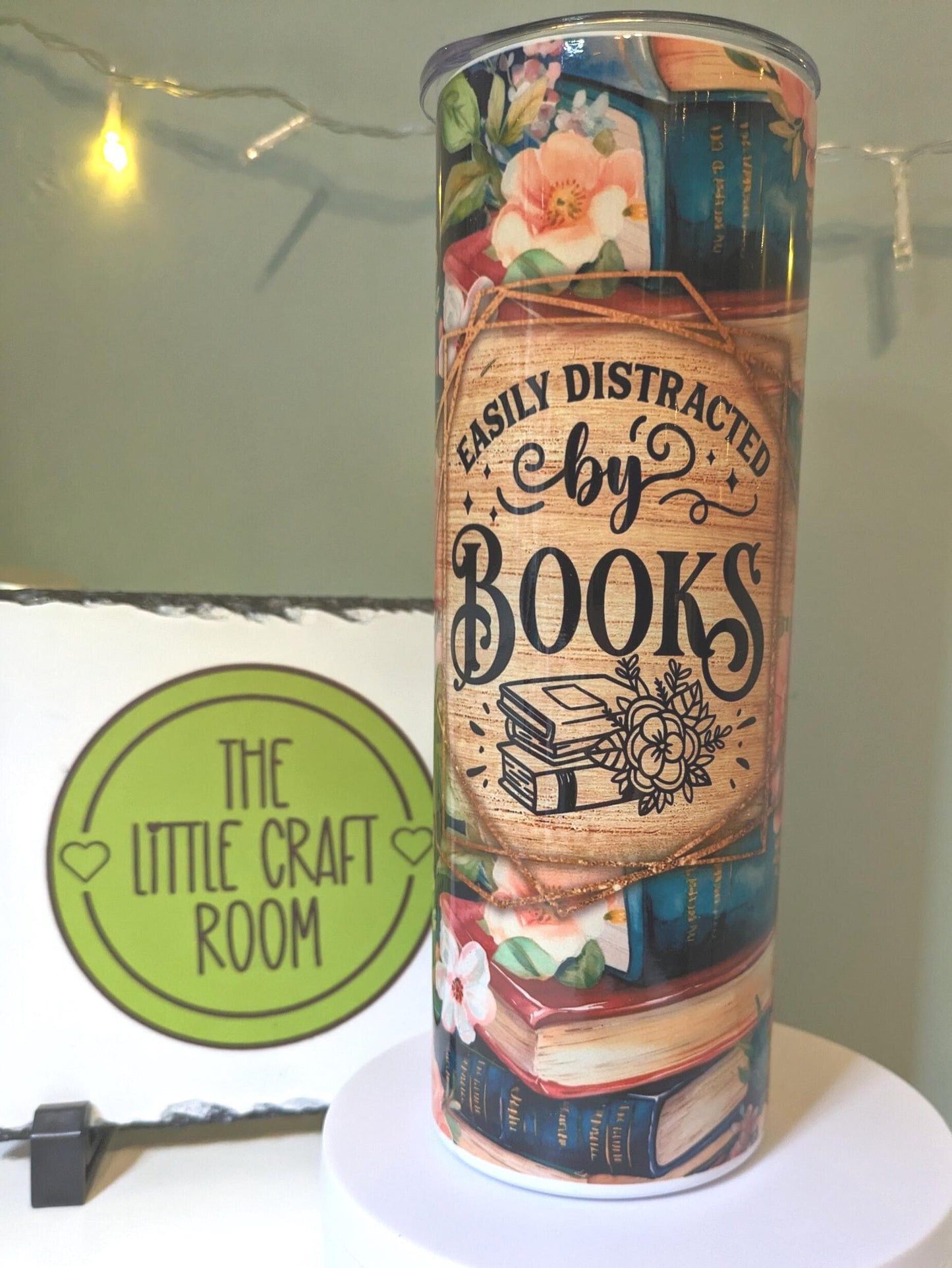 Easily Distracted by Books Tumbler, Floral 20oz Travel Cup