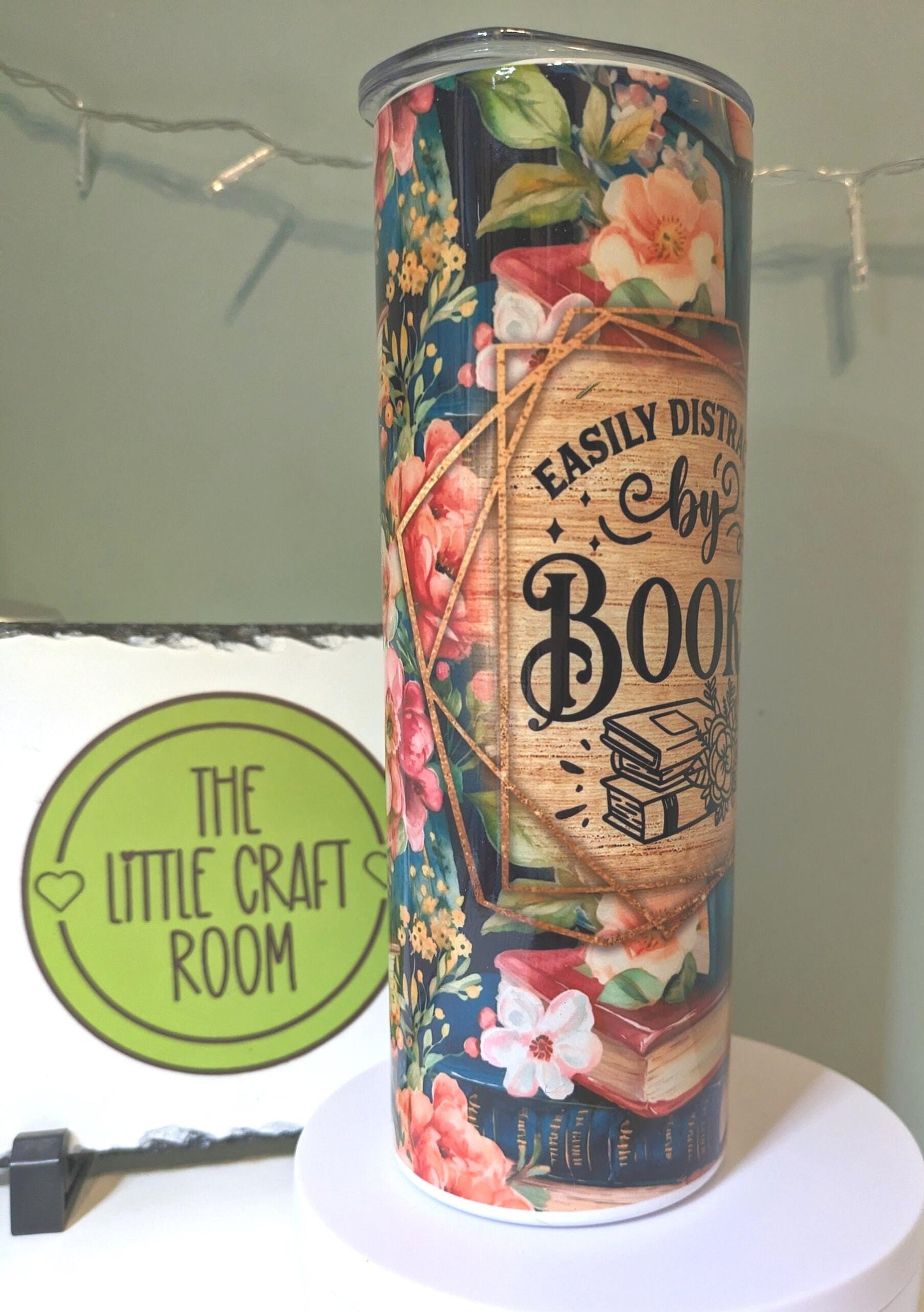 Easily Distracted by Books Tumbler, Floral 20oz Travel Cup
