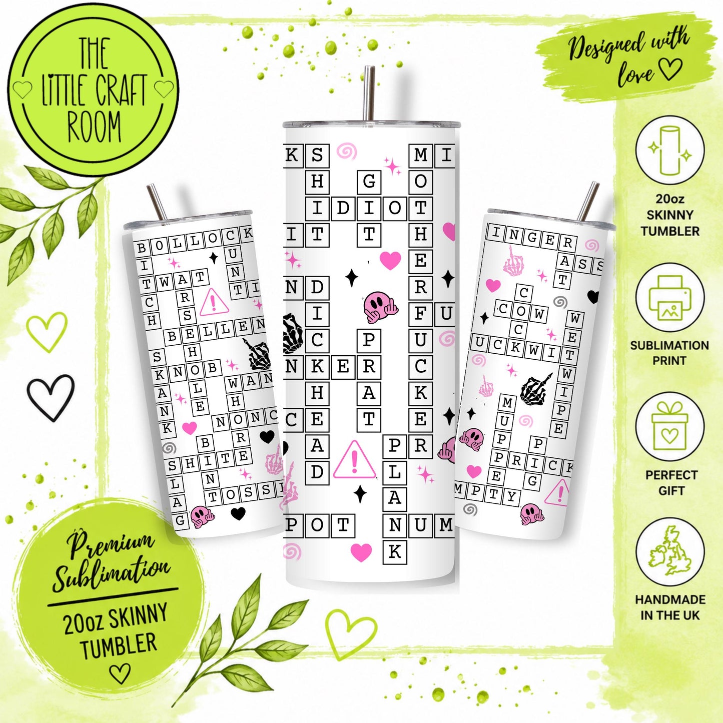 British Insults Crossword Tumbler, Rude 20oz Travel Cup
