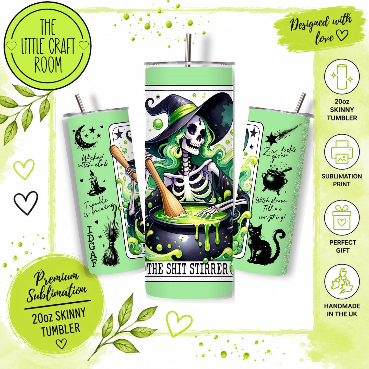 Shit Stirrer Witch Tumbler, Funny Skeleton 20oz Travel Cup