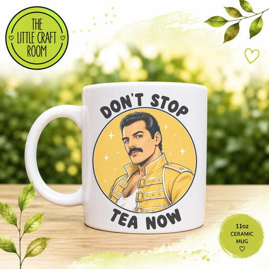 Don’t Stop Tea Now Mug, Funny Music Lover Gift, Retro Pop Icon Cup