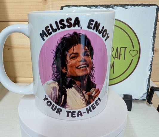 Personalised Tea Hee Mug | Funny Pop Icon Inspired Coffee Mug | Tea Lover Gift | Retro Music Fan Present | Novelty Ceramic Cup