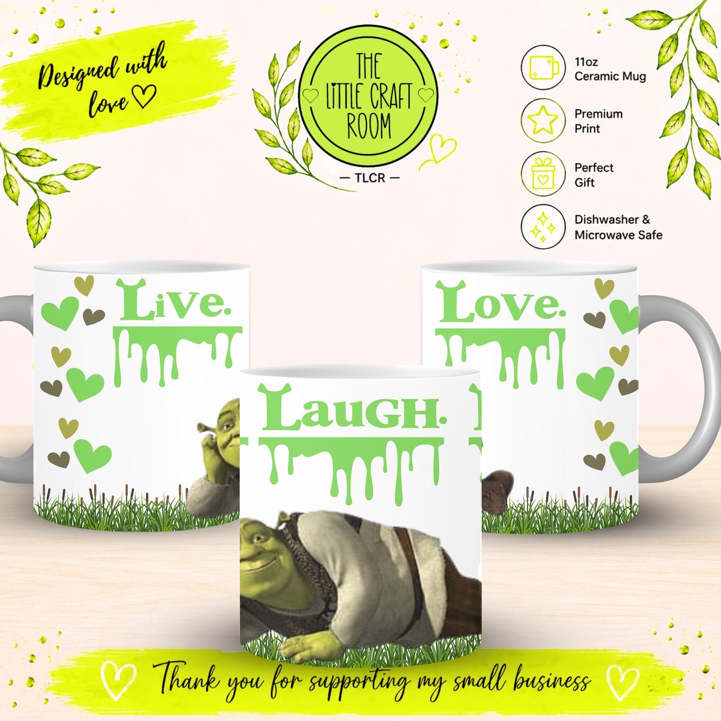 Green Ogre Mug, Live Laugh Love Mug
