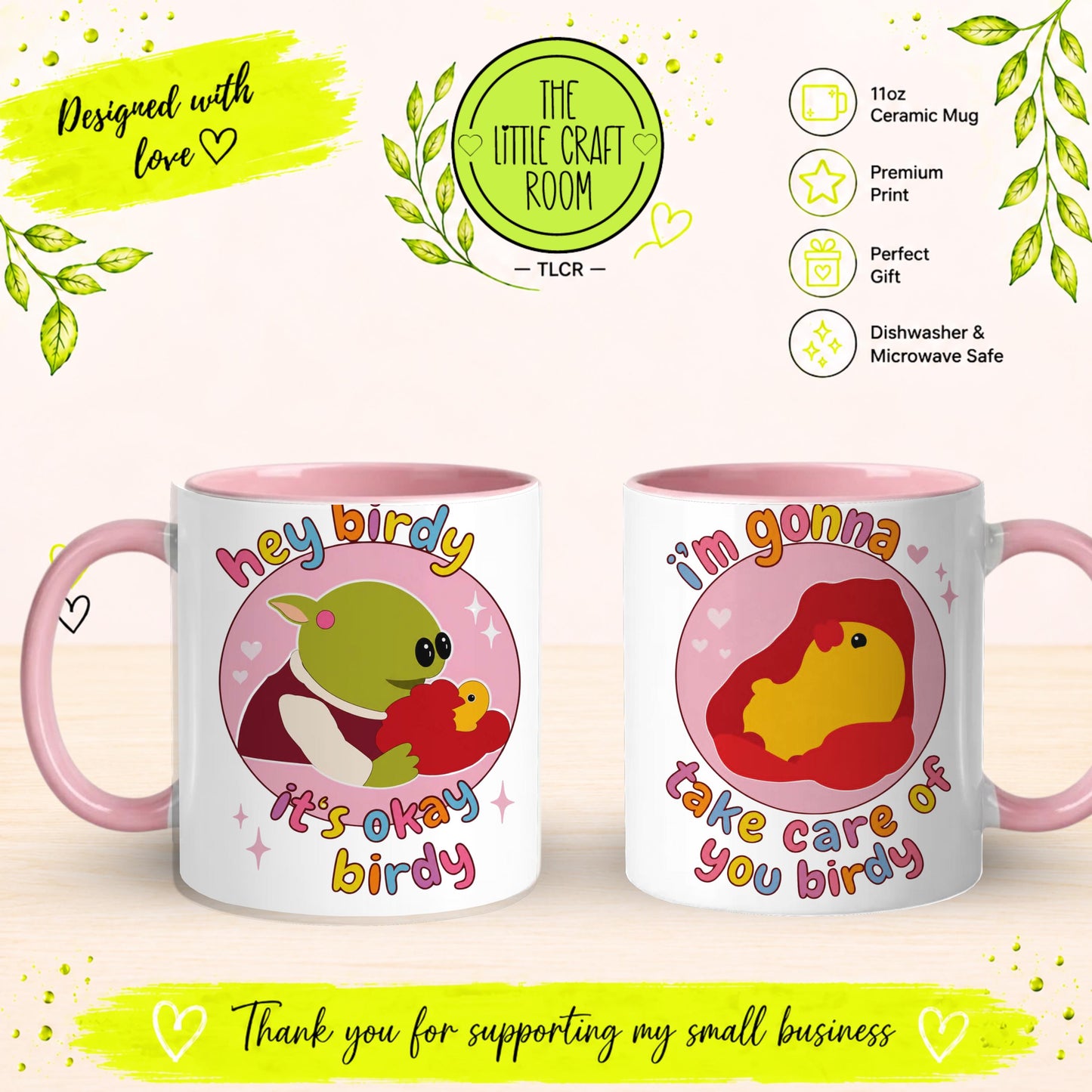 Nanalan Mug, It’s Okay Birdy Mug, Funny Meme Gift, Pink Coffee Mug