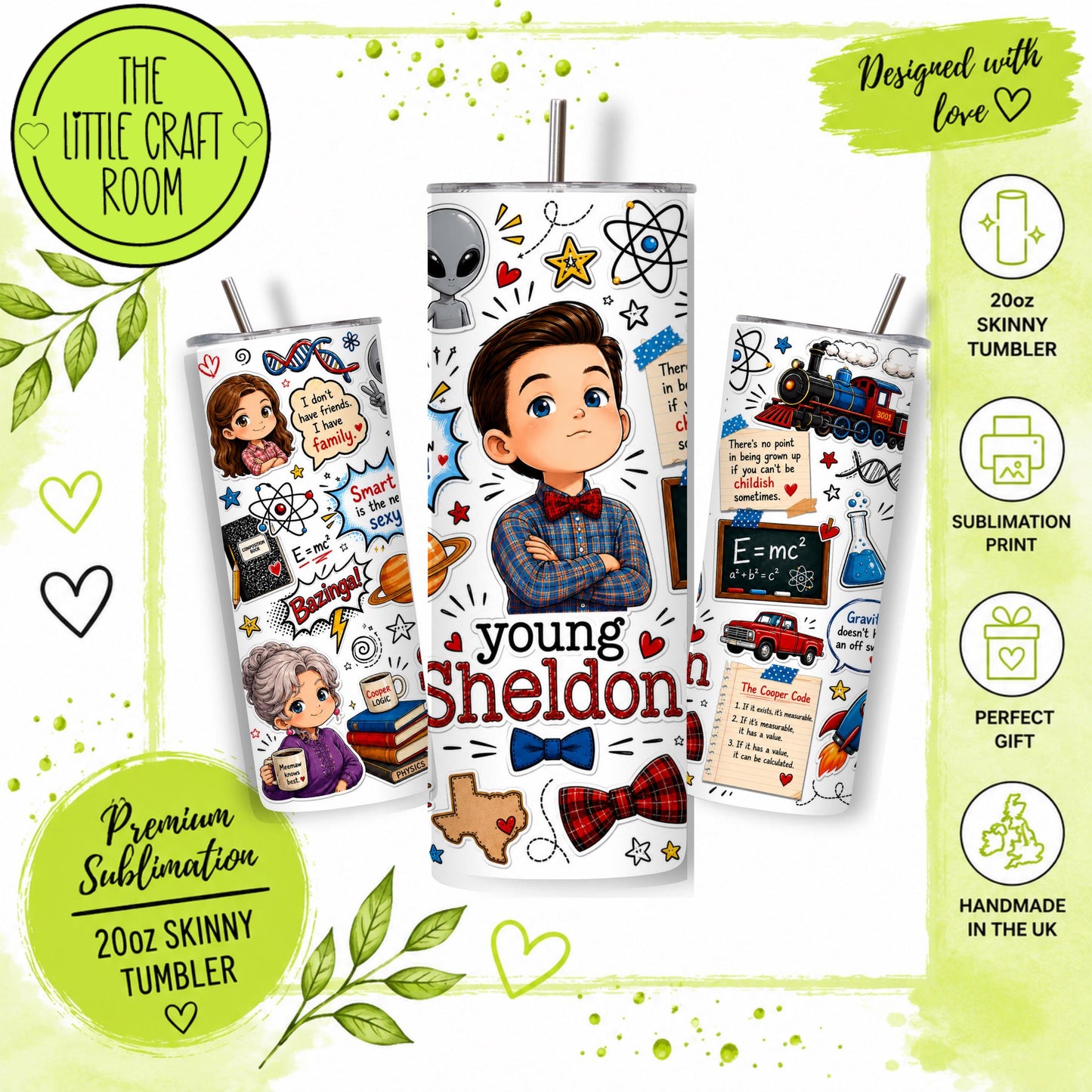 Young Sheldon Tumbler, Big Bang Theory 20oz Travel Cup, Science TV Show Gift, Stainless Steel Skinny Tumbler