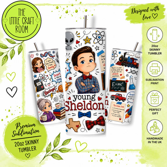 Young Sheldon Tumbler, Big Bang Theory 20oz Travel Cup, Science TV Show Gift, Stainless Steel Skinny Tumbler