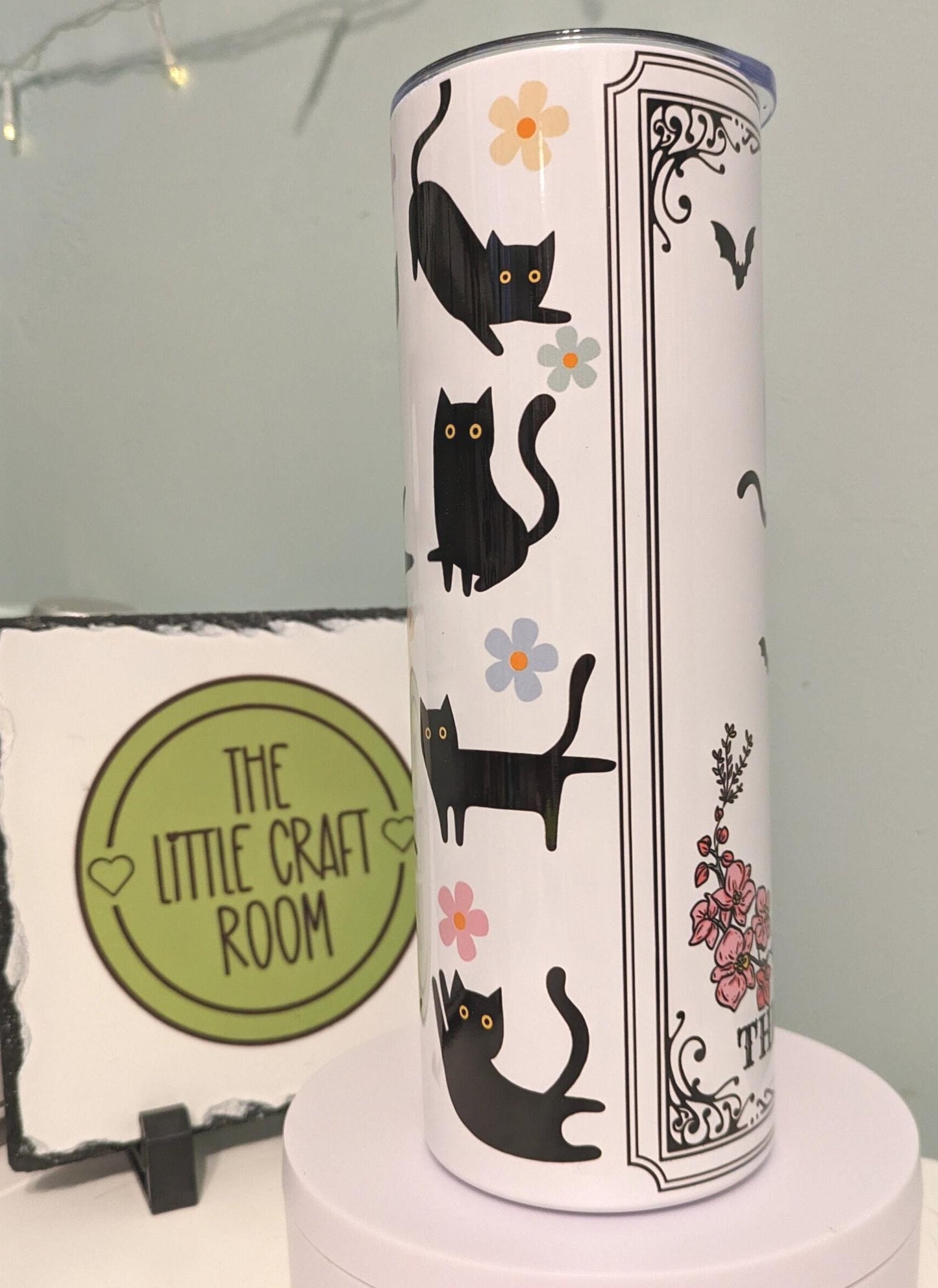 Witchy Cat Lover 20oz Tumbler, Tarot Gift, Stainless Steel Travel Cup
