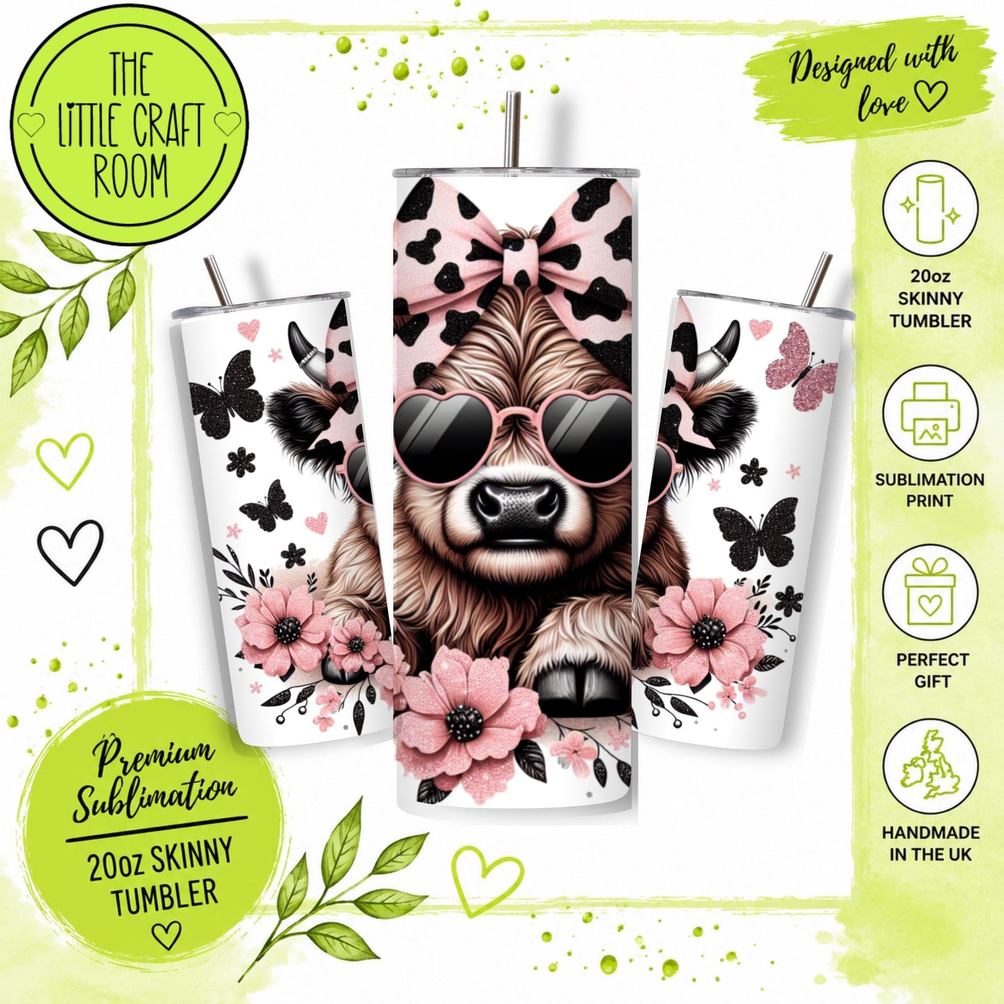 Pink Highland Cow Tumbler, 20oz Insulated Travel Cup, Cow Lover Gift