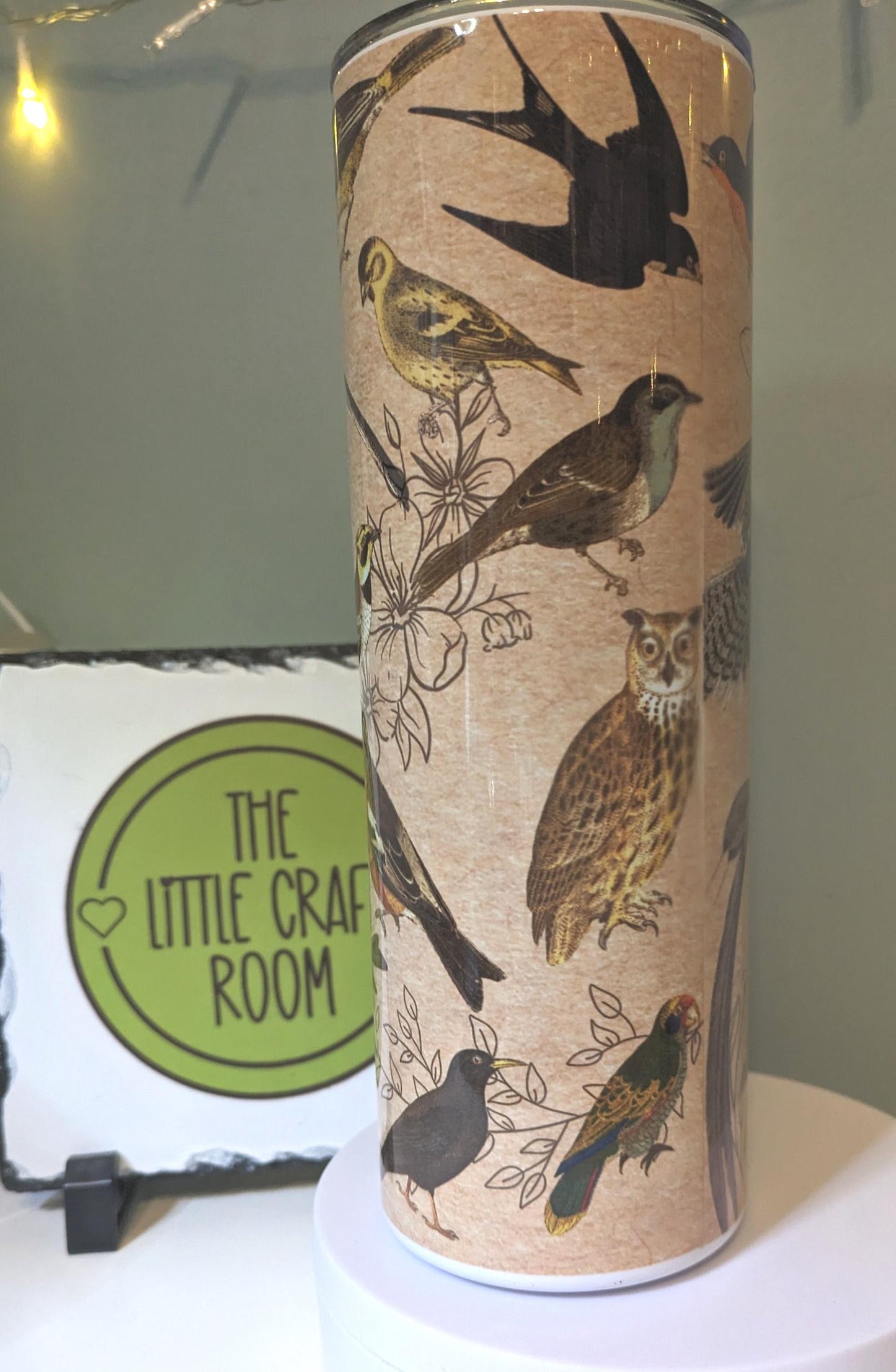 Birdwatcher Stainless Steel Tumbler, Vintage Bird Print, 20oz
