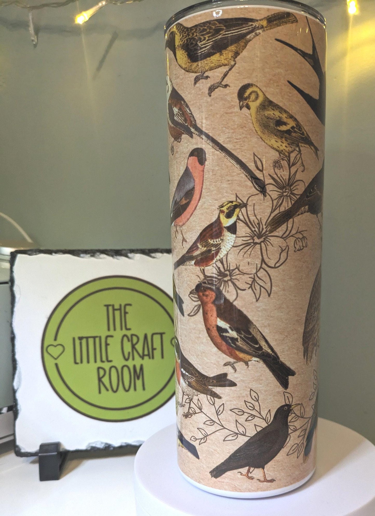 Birdwatcher Stainless Steel Tumbler, Vintage Bird Print, 20oz